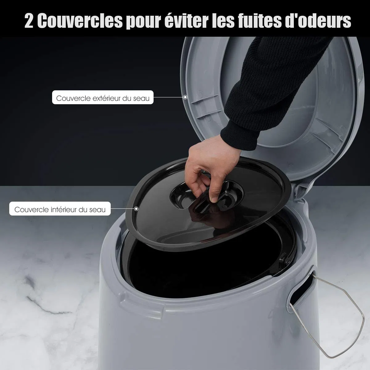 COSTWAY Toilette Sèche Portable Extérieure 5L avec Seau Intérieur et Porte-Papier Amovible pour Camping, Randonnée, Charge Max 200 kg