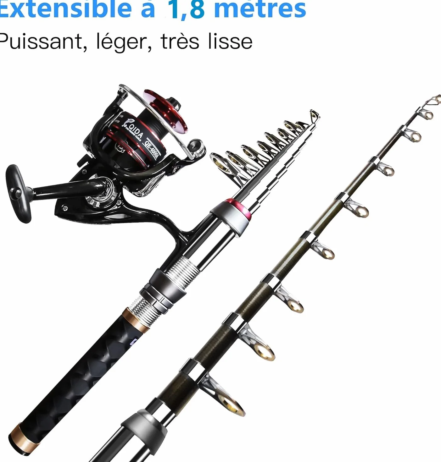 Kit de Canne à pêche, Canne à pêche télescopique et Moulinet avec Moulinet, appâts bioniques, hameçons et Porte-Badge