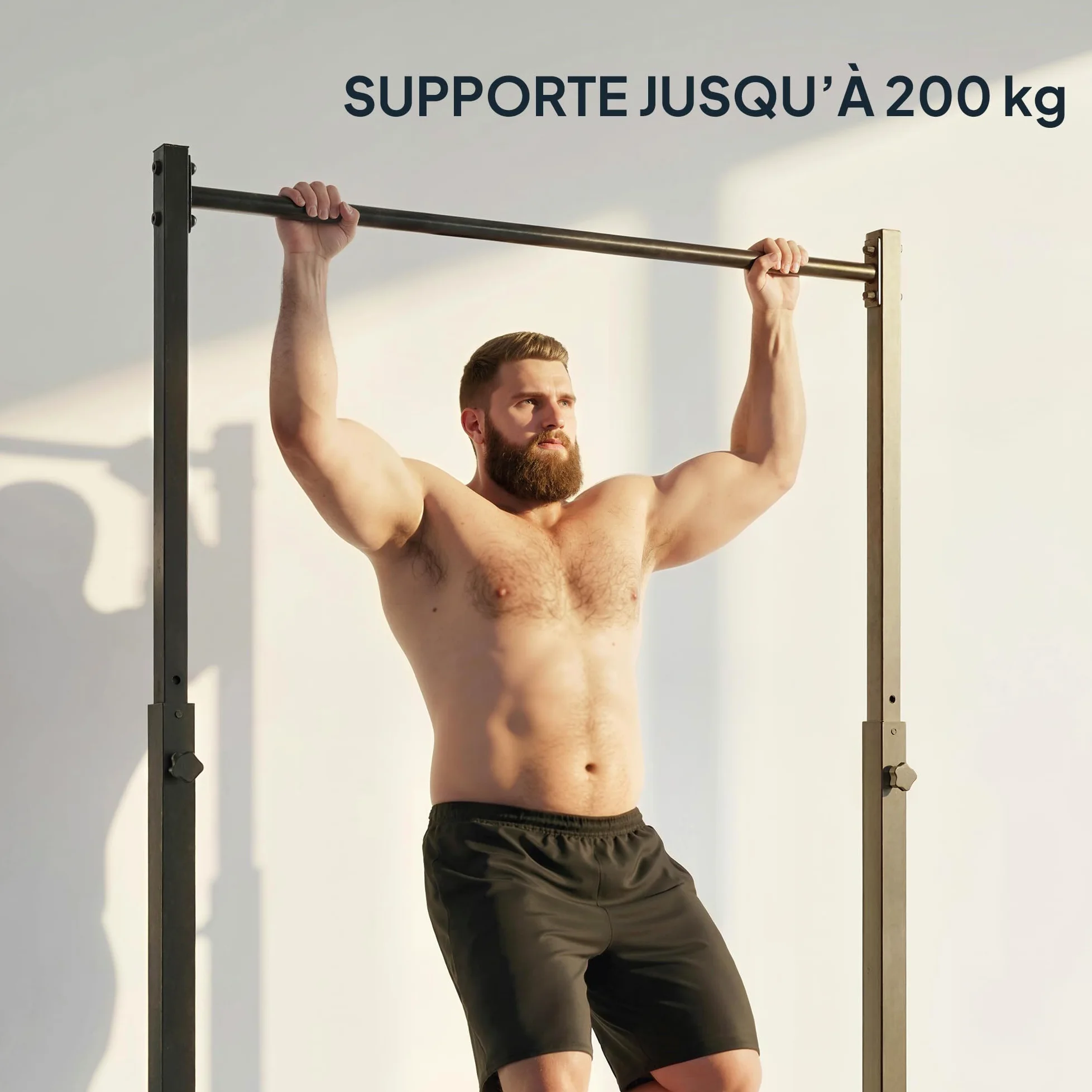 SPORTNOW Barre de traction sur pied et station de musculation - power tower 200 kg, 8 niveaux de hauteur, châssis en acier robuste 128 cm, équipement fitness pour musculation maison et tractions, noir