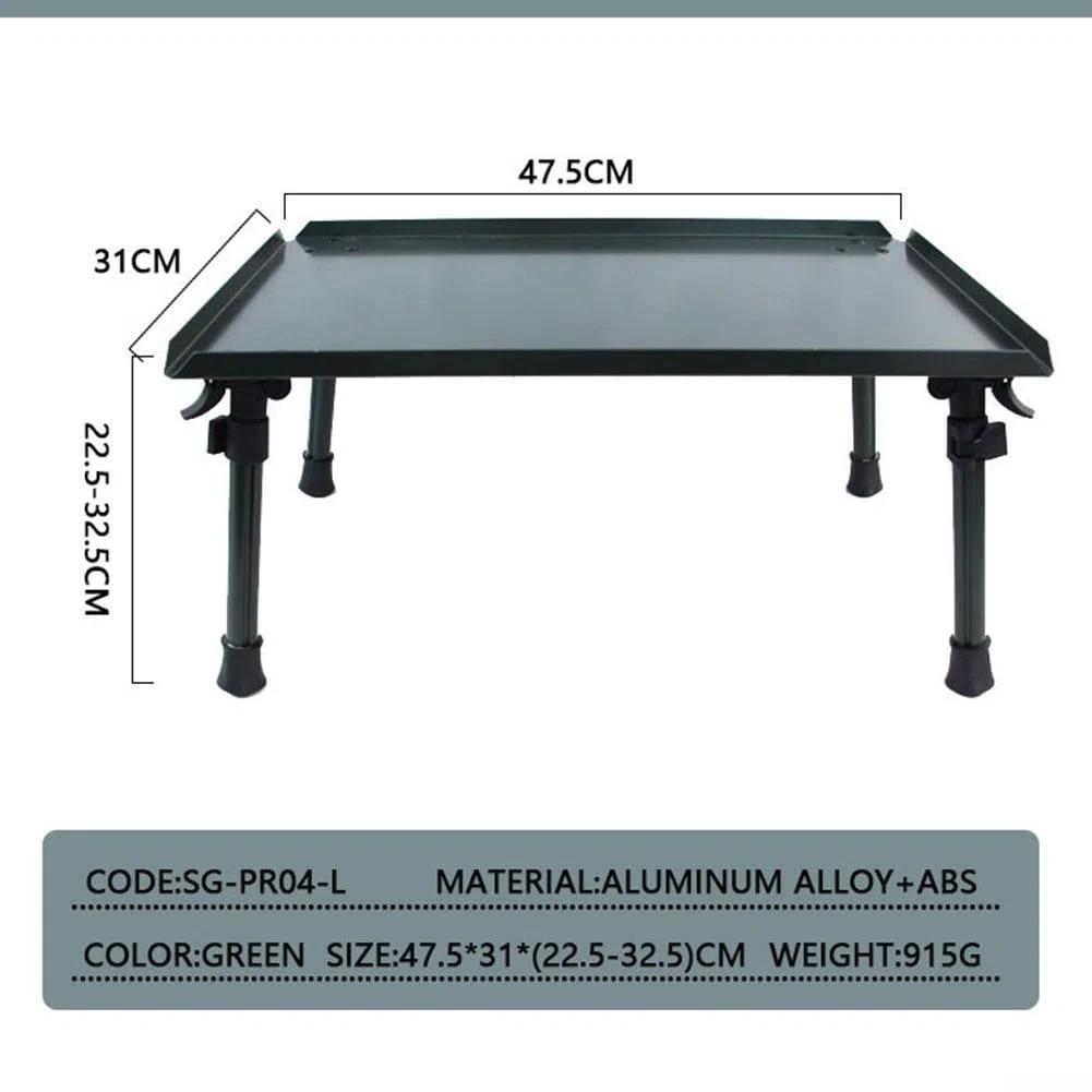 Table de bivouac pour pêche à la carpe verte avec pieds réglables en alliage d'aluminium, table de tente pliable en plastique pour les pêcheurs à la ligne, équipement léger et portable de 34,5 x 26 cm