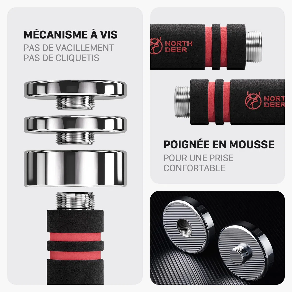 Northdeer Haltères en Acier 2,5kg 5kg 7,5kg 10kg 15kg 25kg - Haltères Réglables Ultra Compacts avec Poignée en Mousse – Sport à Domicile Gym Fitness Aérobic