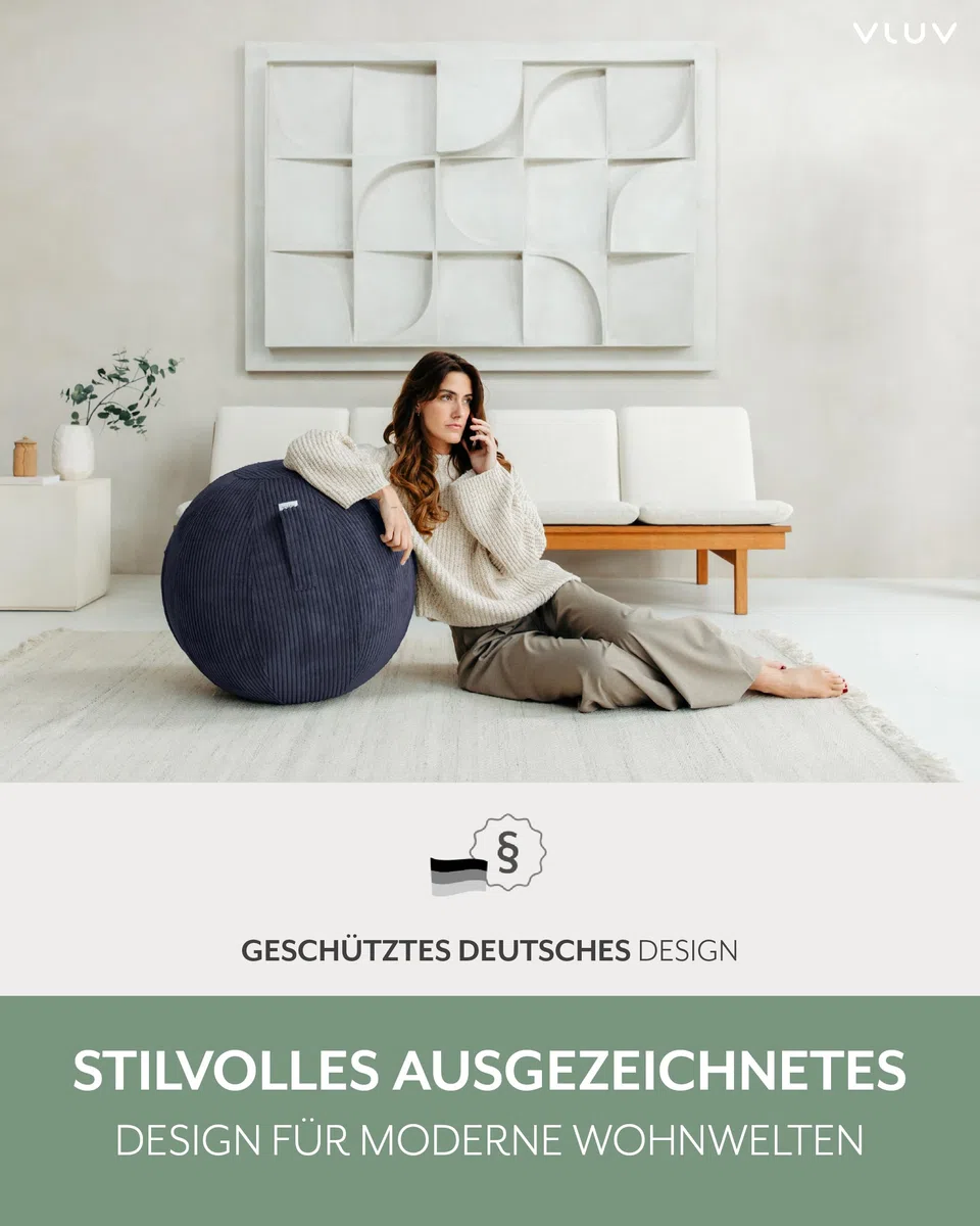 VLUV BOL VLIP Boule de siège ergonomique respirante avec poignée et protection anti-roulement, revêtement lavable pour grossesse 65 cm