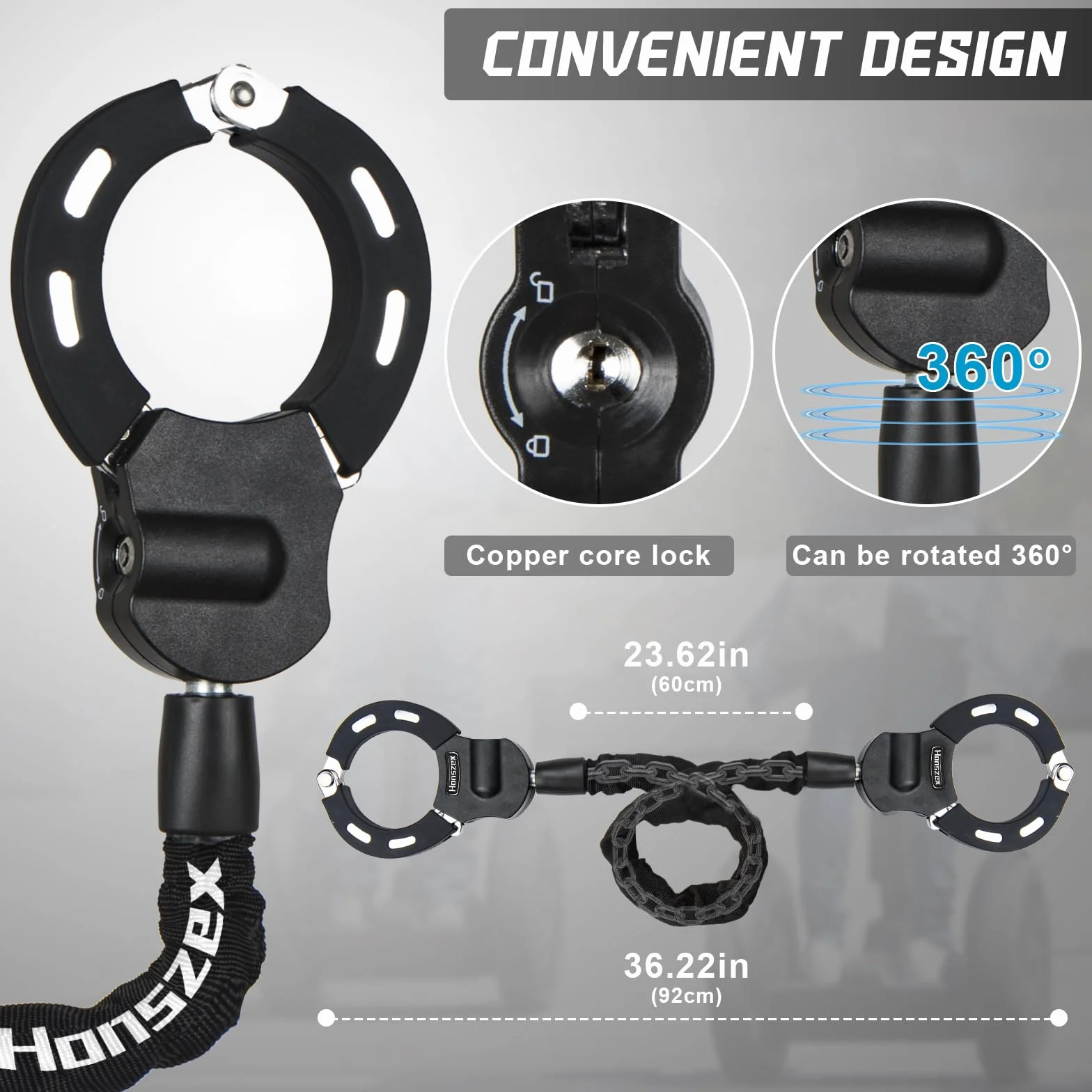 Antivol Trotinette Electrique, Cadenas Trotinette Electrique, 36.22inch Robuste Chaînes Antivol pour Scooter Electriques, avec Clés et Sac Etanche