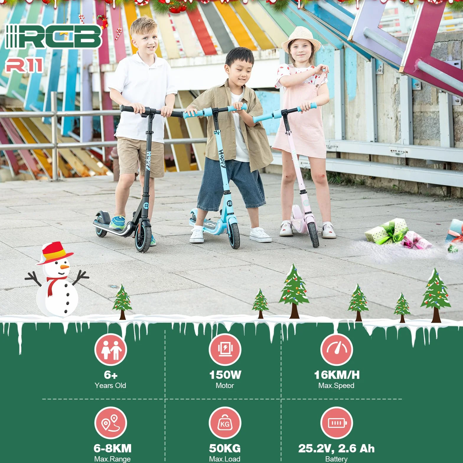 RCB Trottinette électrique Enfant 6-12 Ans, Moteur 150W - Max 16Km/h - Lumière Arc-en-Ciel - Pliable - Affichage LED - Vitesse et Hauteur Réglables, Cadeau pour Enfants et Adolescents