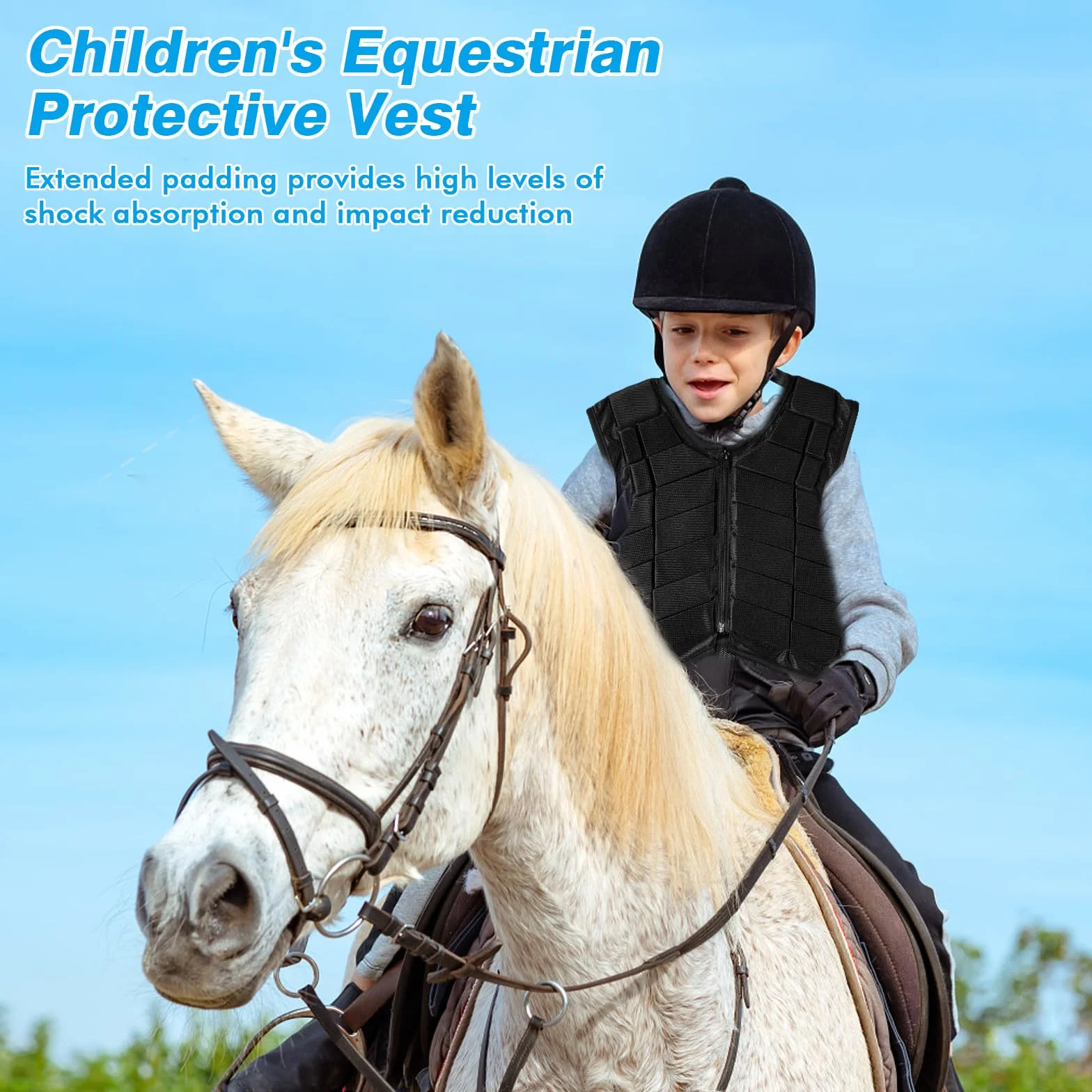 Protecteur De Corps D'équitation, Gilet De Sécurité D'entraînement D'équitation De Protection Noir en Acrylique, Gilet D'équitation Confortable pour Garçons Filles Enfants Enfants(CL)