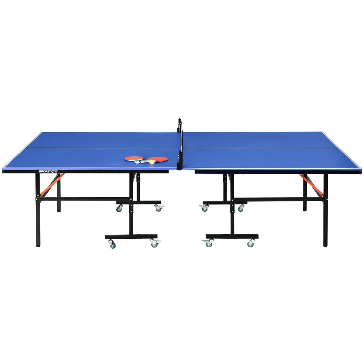 SPORTNOW Table de ping Pong Table de Tennis de Table Pliable Mode Solo compacte avec 2 Raquettes 3 balles Filet de Jeu 8 roulettes pour intérieur et extérieur dim. 274L x 152,5l x 76H cm Bleu