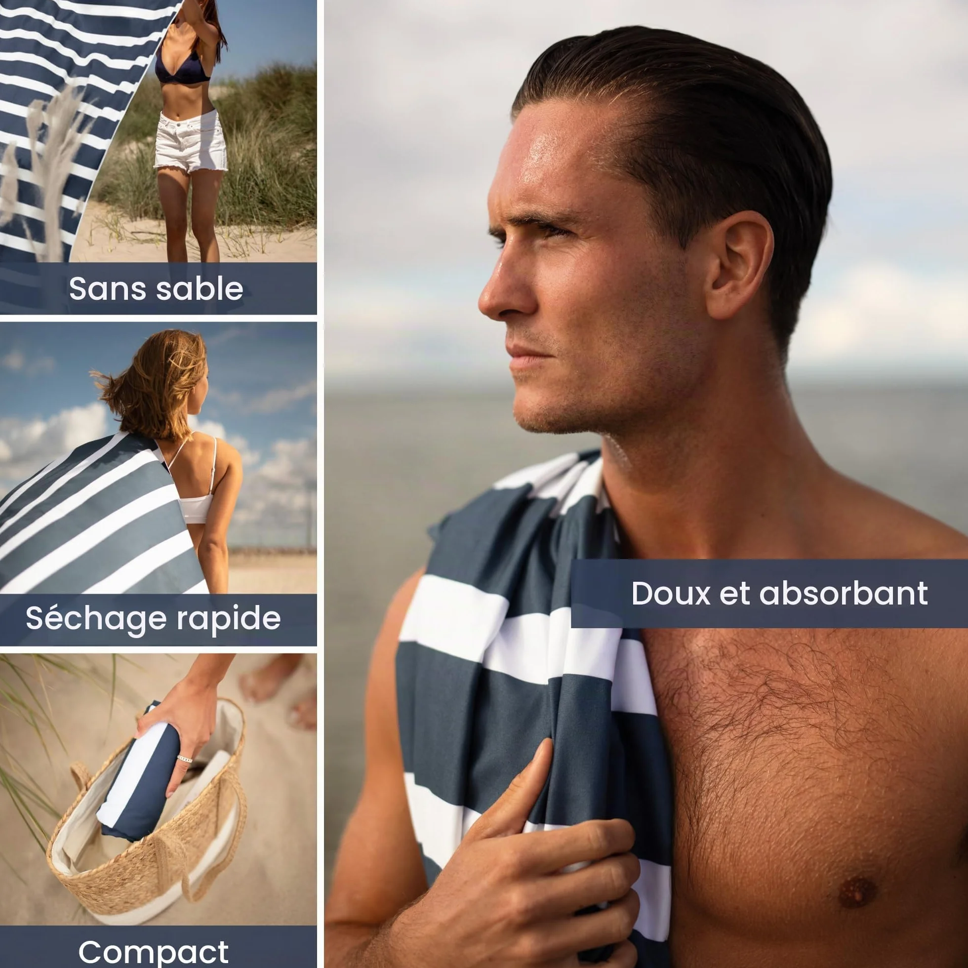 SummerSand Serviette de Plage Microfibre XL 200x100 cm - Drap de Plage Grande Taille antisable - Serviette de Piscine légère, compacte, séchage Rapide – Deep Blue