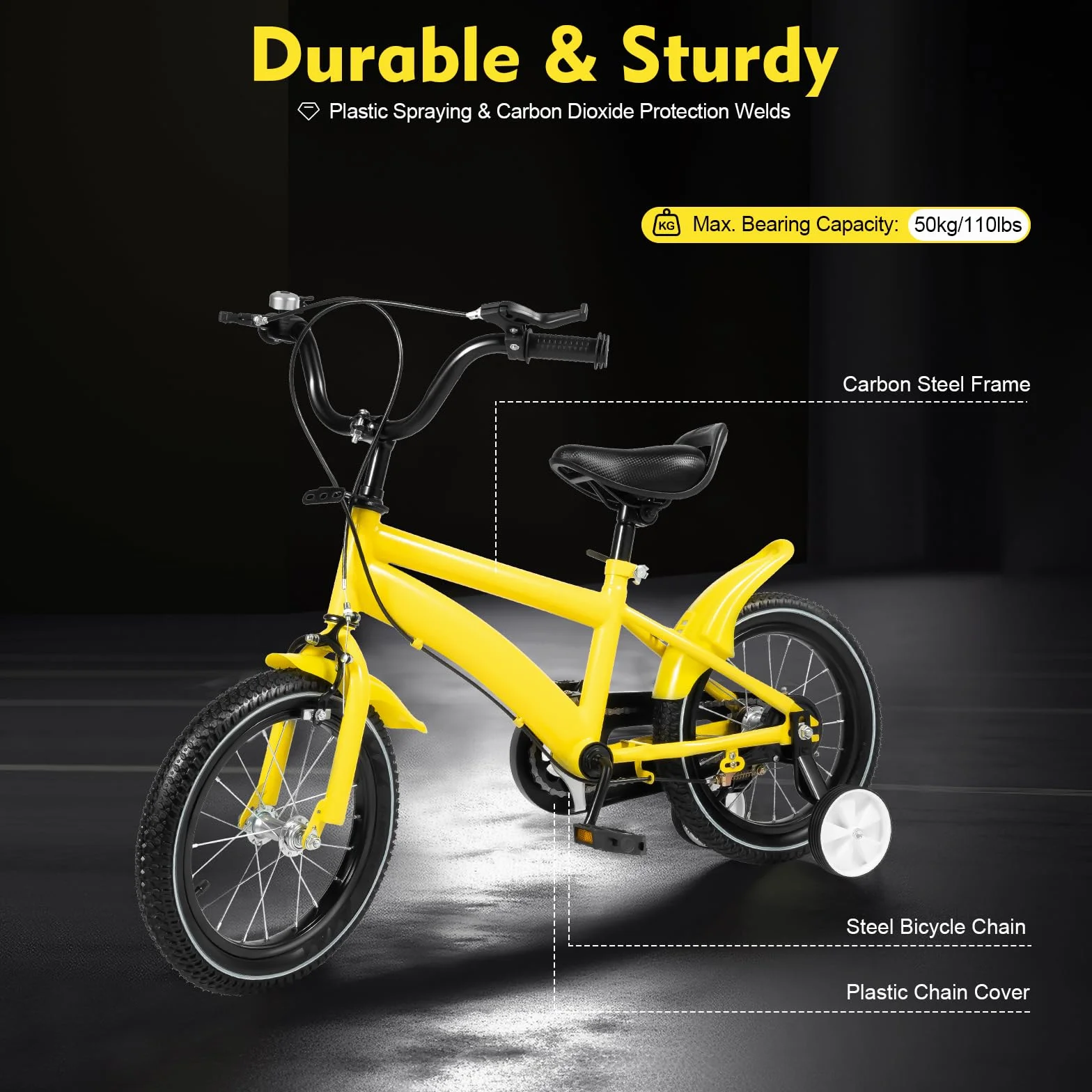 Vélo enfant 14 pouces roues stabilisatrices béquille siège réglable 55-66 cm