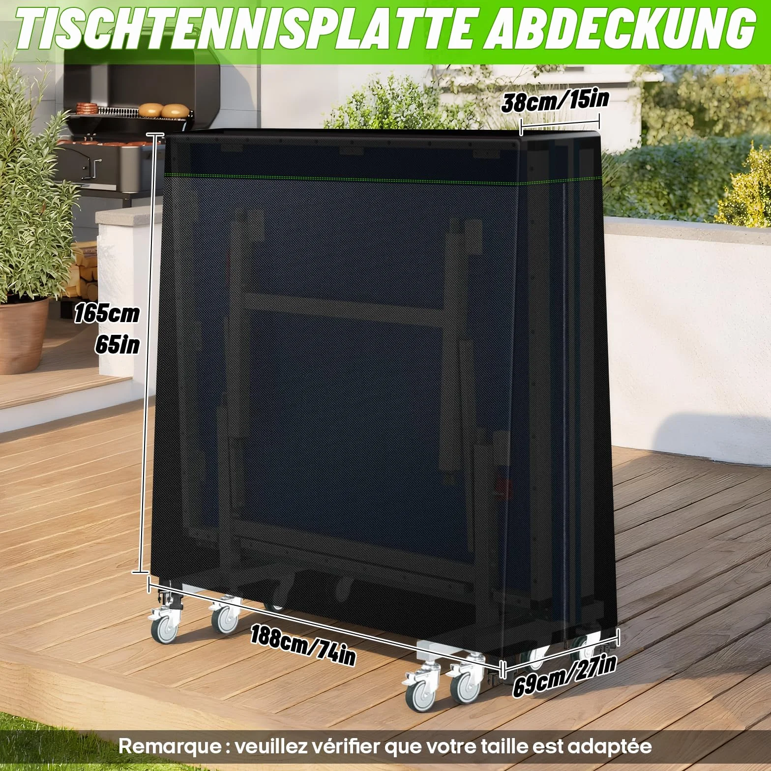 Housse Table de Ping Pong Exterieur Oxford 600D Imperméable 188x165 cm