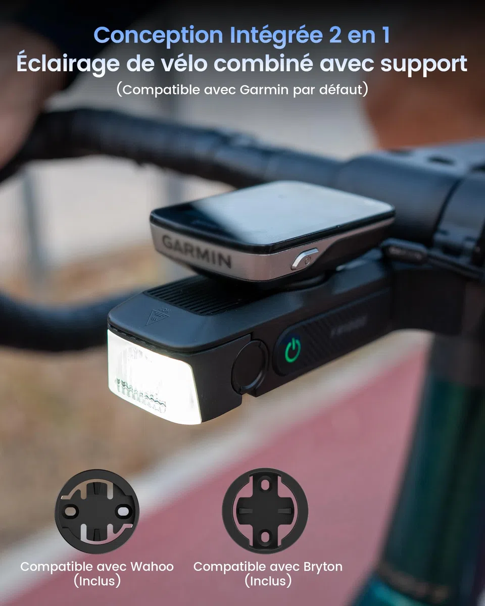 RAVEMEN FR1000 1000 Lumens Phare Avant pour Un éclairage Nocturne et Une Visibilité Diurne Compatible avec Garmin/Wahoo/Bryton Compteurs Vélo, éclairage et Support intégrés, Marche/Arrêt Automatique