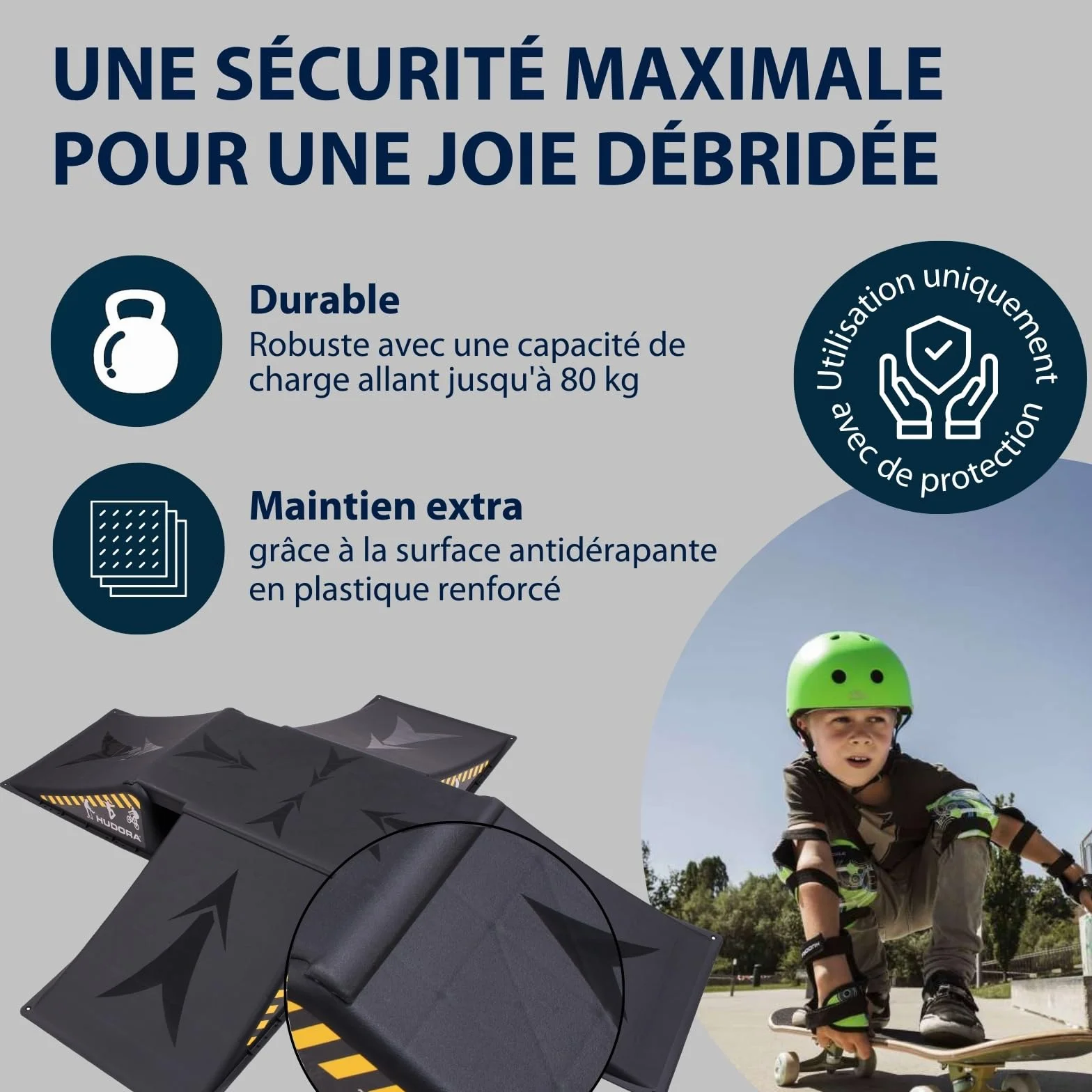 HUDORA Rampe de Skate - Set de 3/5 rampes de Skateboard pour la Cour & Le Jardin - Mini Rampe Polyvalente en Plastique pour Enfants & Ados jusqu'à 60/80kg - Equipement de Skatepark pour chez soi