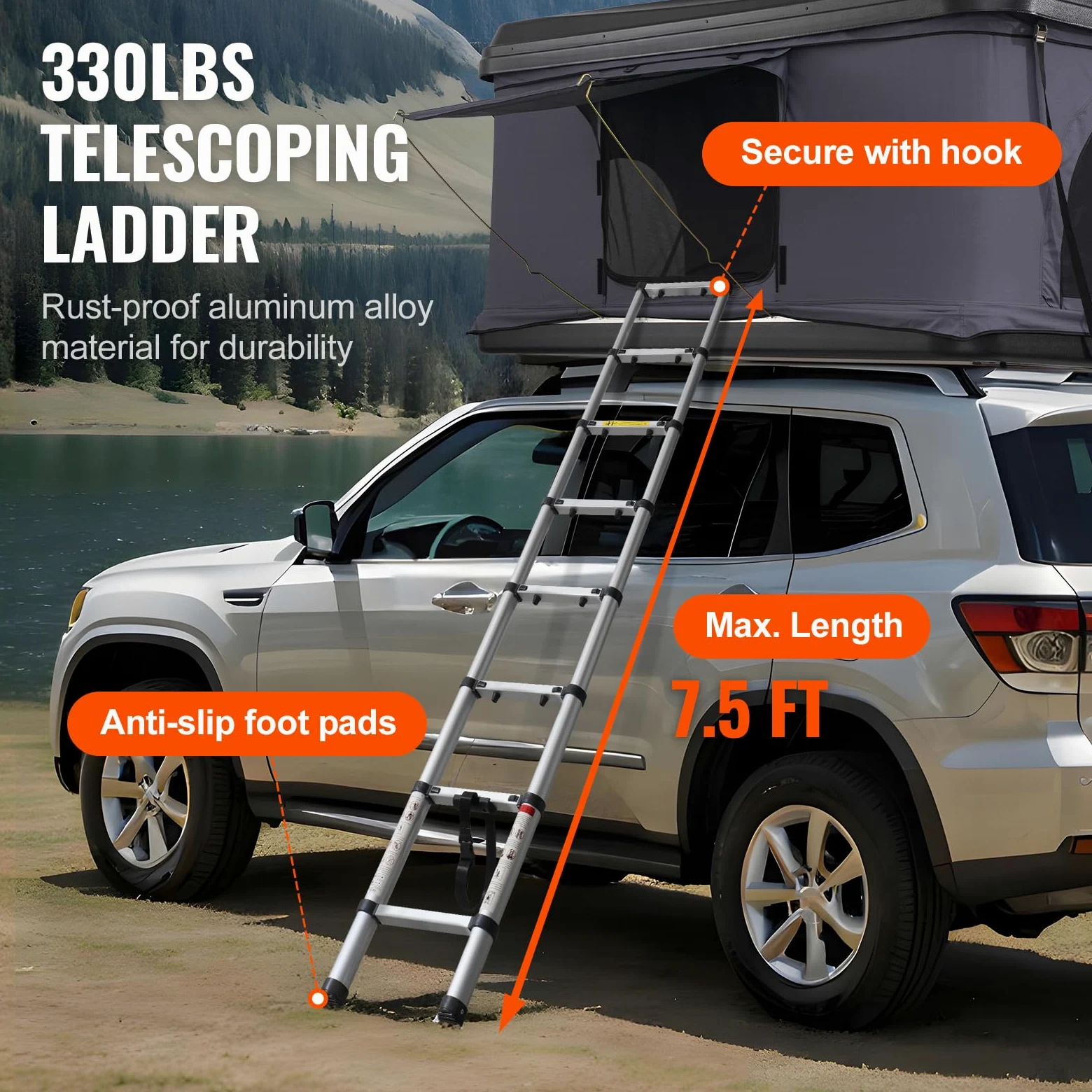 VEVOR Tente de Toit pour 2-3 Personnes, Tente de Camping pour Véhicules Pliable et Imperméable, avec Échelle Télescopique, Matelas et Housse, pour Jeep SUV Pick-up Camion Voitures, Voyage