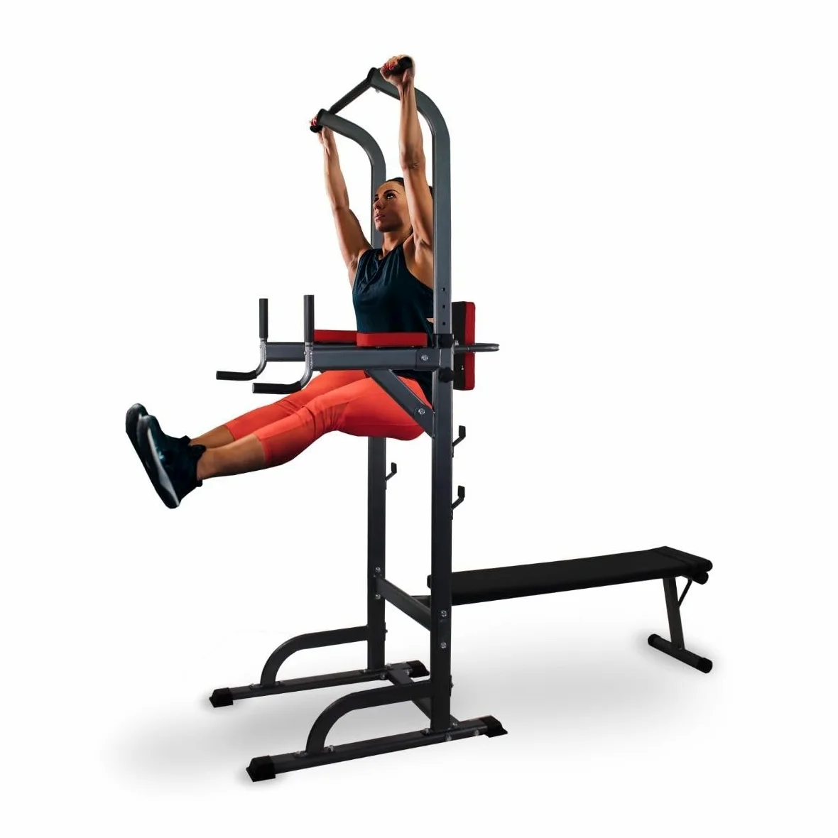 Mobiclinic®, Station de Musculation avec Banc, 9 en 1, Pliable, Domifit, Réglable 8 Hauteurs, Barre Traction, Banc Incliné, Support pour Haltères, Multifonction, Antidérapant, Rembourré