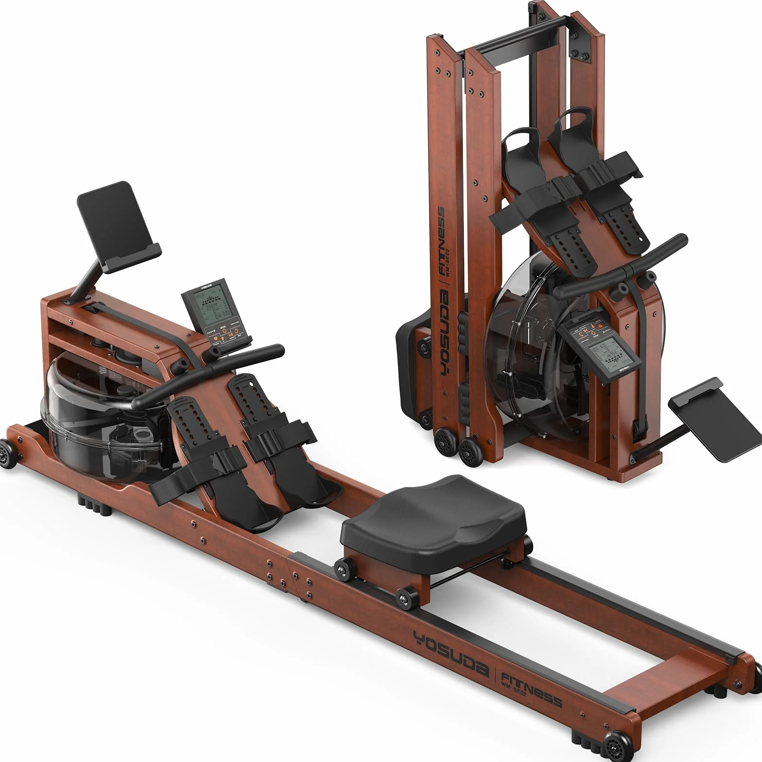 YOSUDA 2026 Nouveau Rameur Pliable Appartement, avec Grand réservoir 22L, APP/Bluetooth, Ultra-Silencieux, Support téléphone réglable, capacité Max. 190cm/182kg et pré-assemblé à 98%, Rameur a Eau