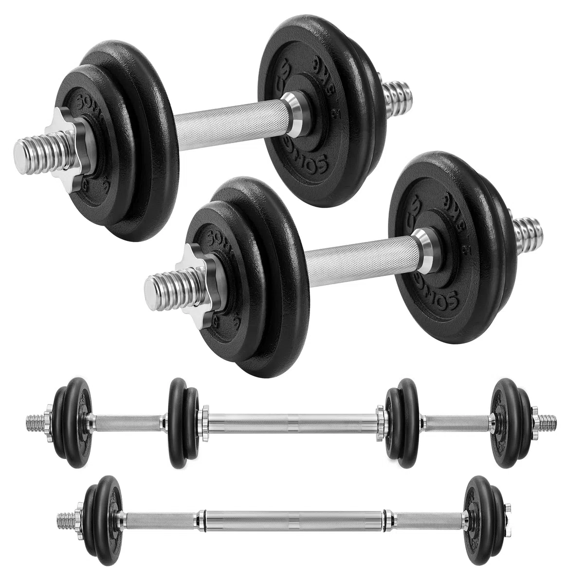 SONGMICS Kit haltères Musculation, avec Barre d’Extension, Poids Ajustable，pour Hommes et Femmes, Musculation, Prise de Masse à la Maison, 1 Paire