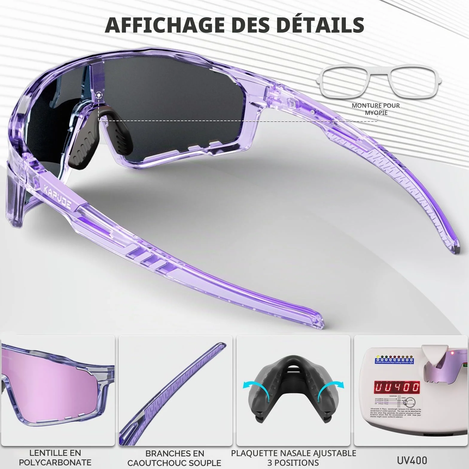 KAPVOE Lunette de Cyclisme Photochromique TR90 UV400 Homme Femme Vélo