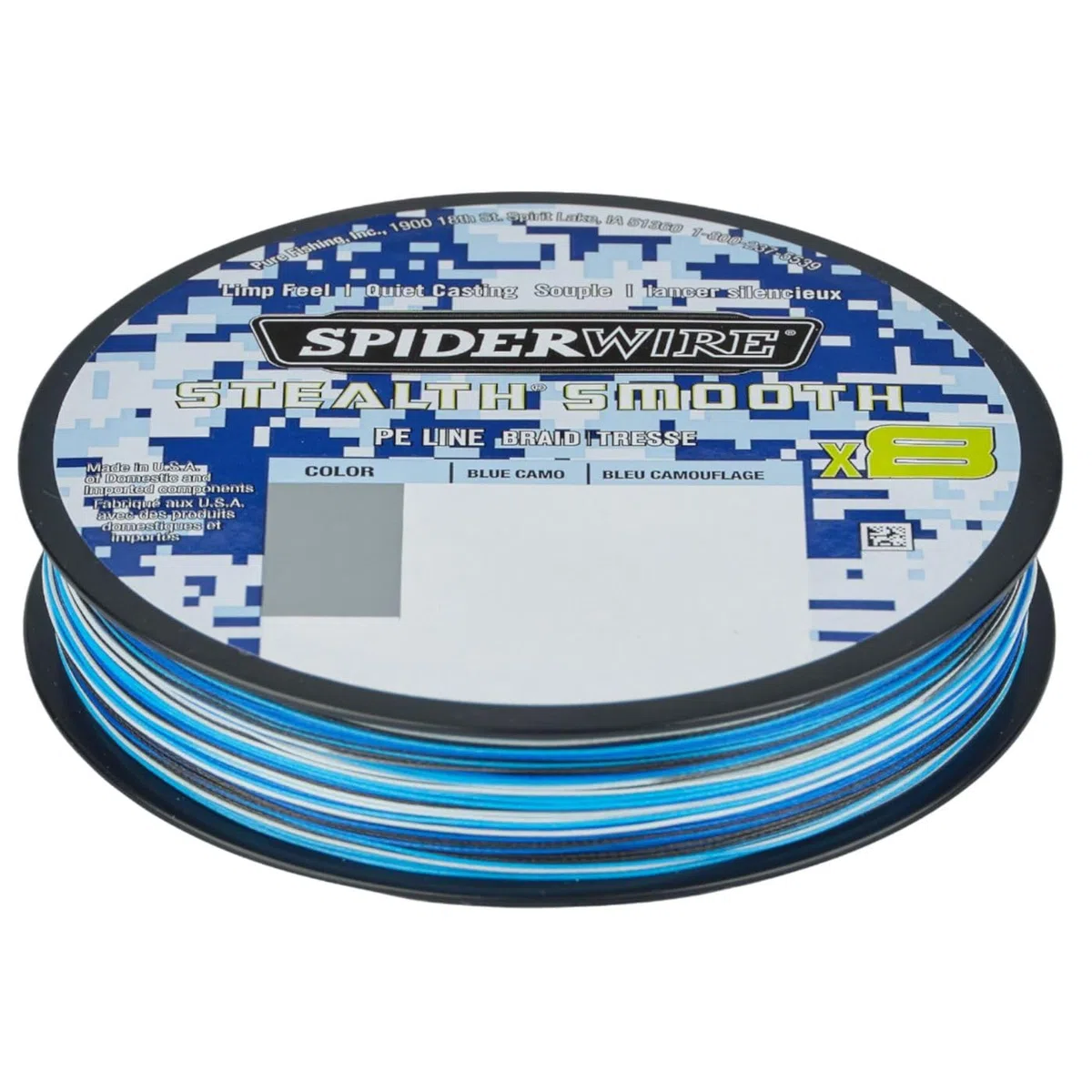 Spiderwire Stealth Smooth 8 New 2020, 300 m, bleu camo, fil tressé à 8 prises avec micro-revêtement 0,06 mm – 0,39 mm, 5,4 kg – 46,3 kg