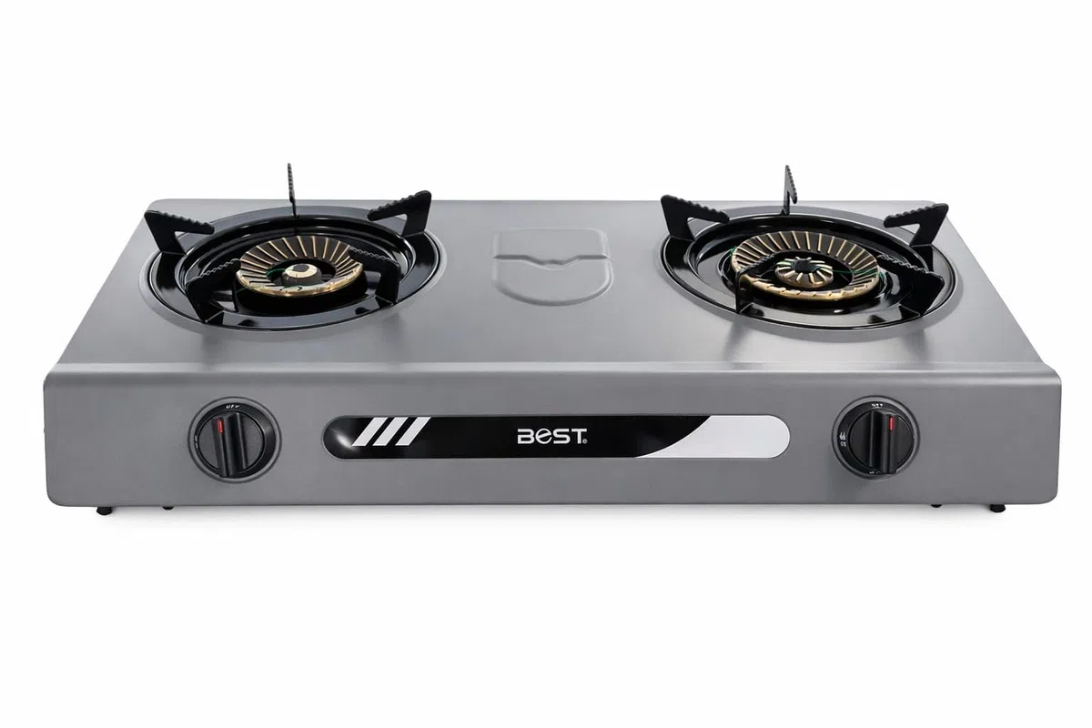 Réchaud à Gaz 2 Feux Portable 7700W - Double Brûleur Fonte Haute Puissance - Allumage Piézoélectrique Sans Piles - Acier Facile à Nettoyer - Idéal Camping, Caravane, Intérieur et Extérieur