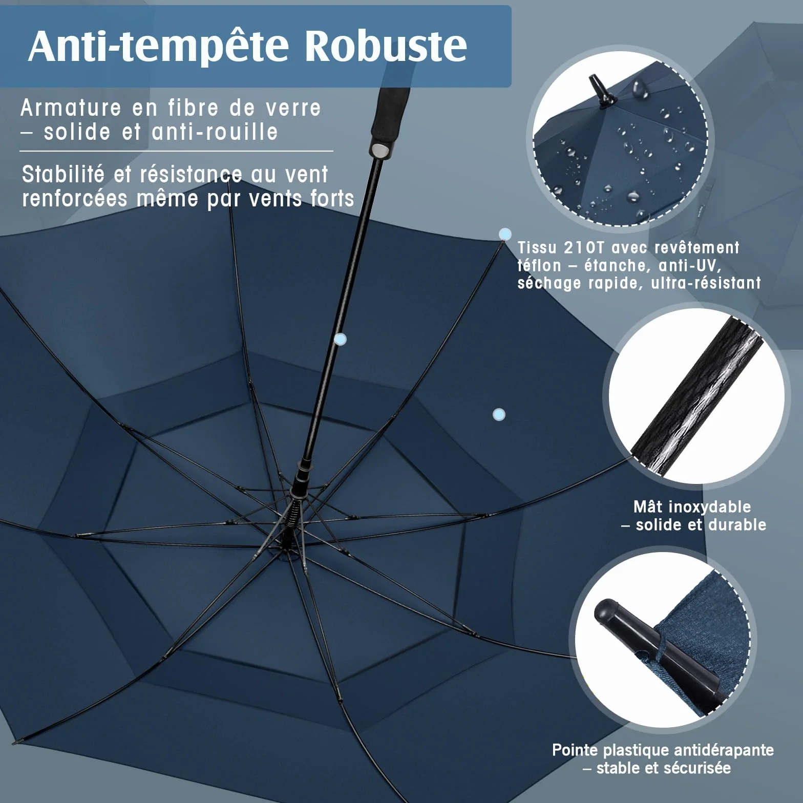 ZOMAKE Grand Parapluie XL/XXL, Parapluie Golf Grande Taille pour 2 Personnes, Solide et Résistant au Vent Fort et aux Tempêtes, Ouverture Automatique, Homme & Femme, Idéal Golf, Voyage, Quotidien