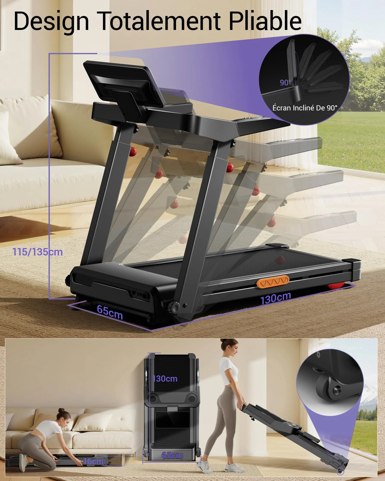 UMAY Tapis de Course avec Inclinaison Automatique 20%, 14KM/H Pliable 3,5CV Treadmill Home Affichage LED Charge Max 180KG
