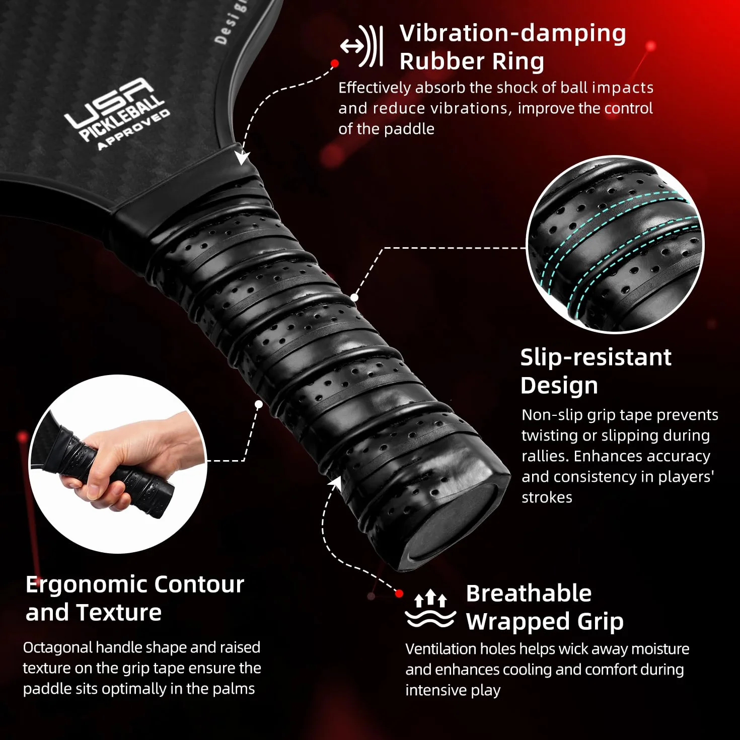 BAGAIL Ensemble de Raquettes de Pickleball, Raquettes de Pickleball avec 4 Balles, Légères - Absorption des Chocs élevée - Ergonomique, Adaptées aux Jeux de Pickleball en Intérieur et en Extérieur