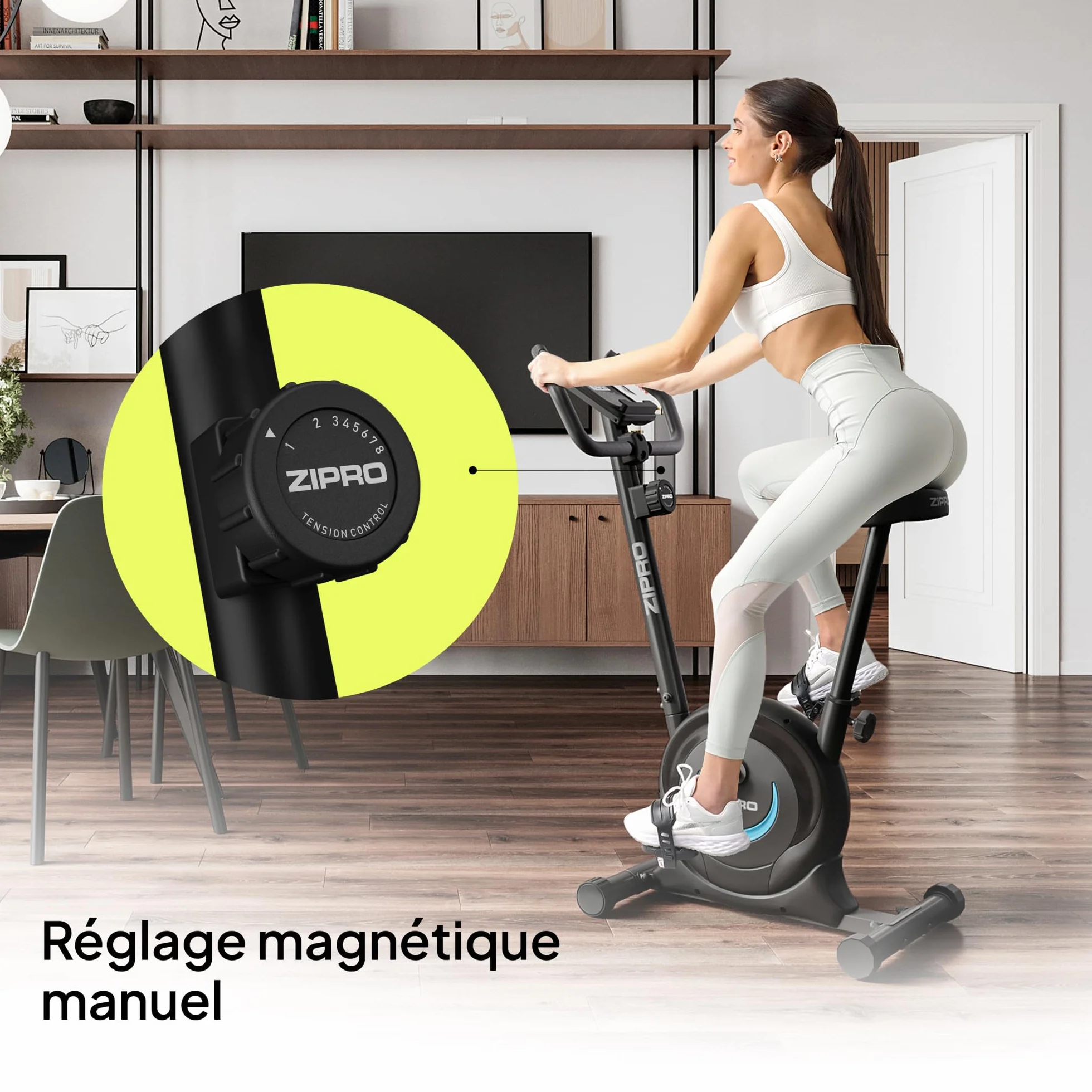 ZIPRO Vélo d'Appartement Adulte Résistance Magnétique 8 Niveaux Écran LCD
