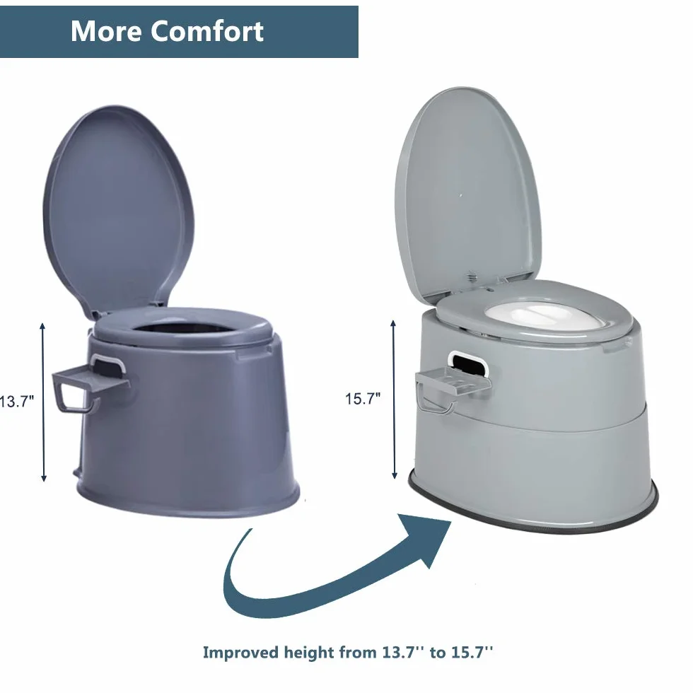 Bonnlo Toilettes de camping Toilettes de voyage portables, Seau intérieur amovible Toilette mobiles Avec siège, couvercle et support de papier toilette, pour le camping，gris