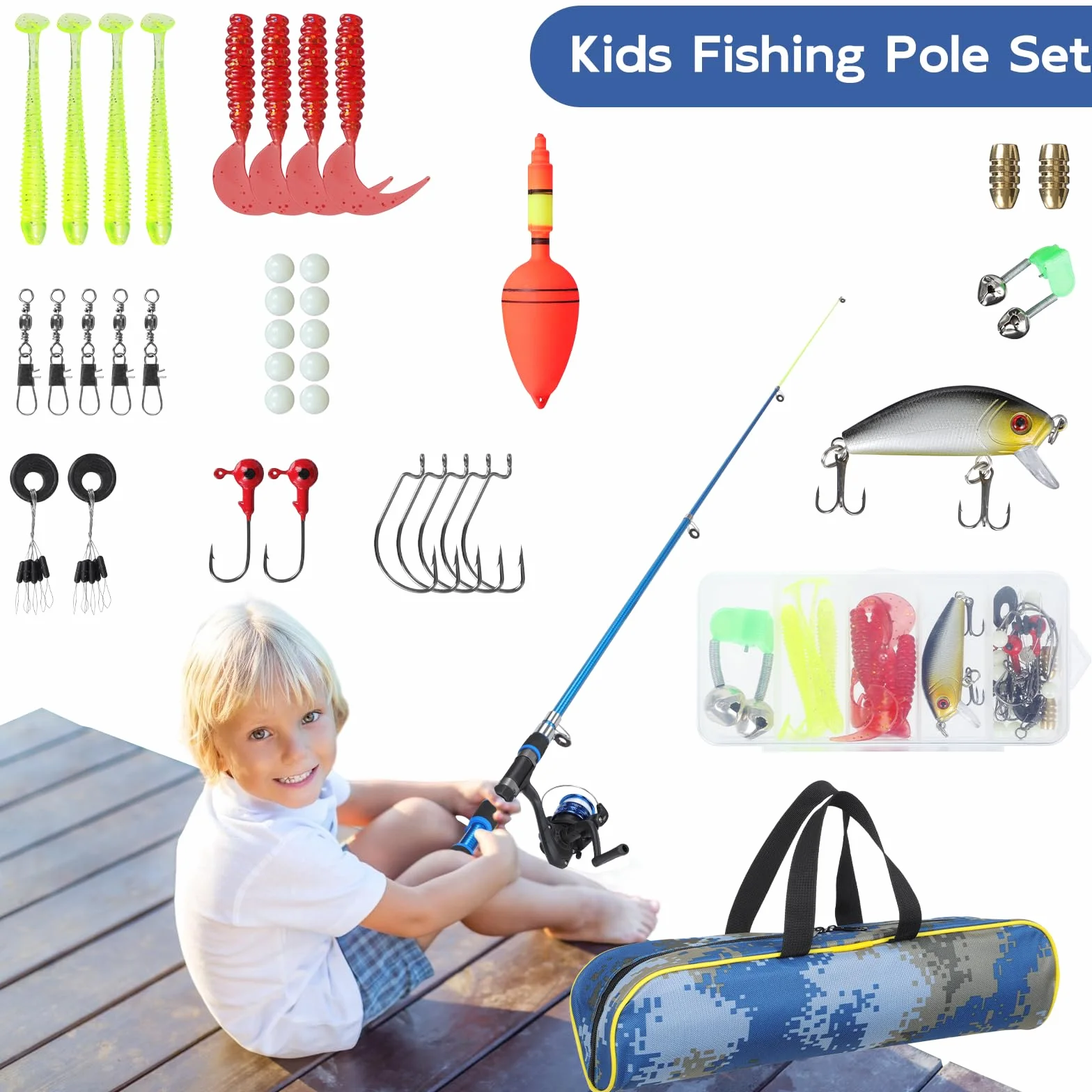 Kit de Canne à Pêche pour Enfants,180cm Combo Télescopique Canne et Moulinet pour Débutants avec Moulinet Spincast, Equipement de Pêche, Kit Peche pour Garçons, Filles, Tout-Petits