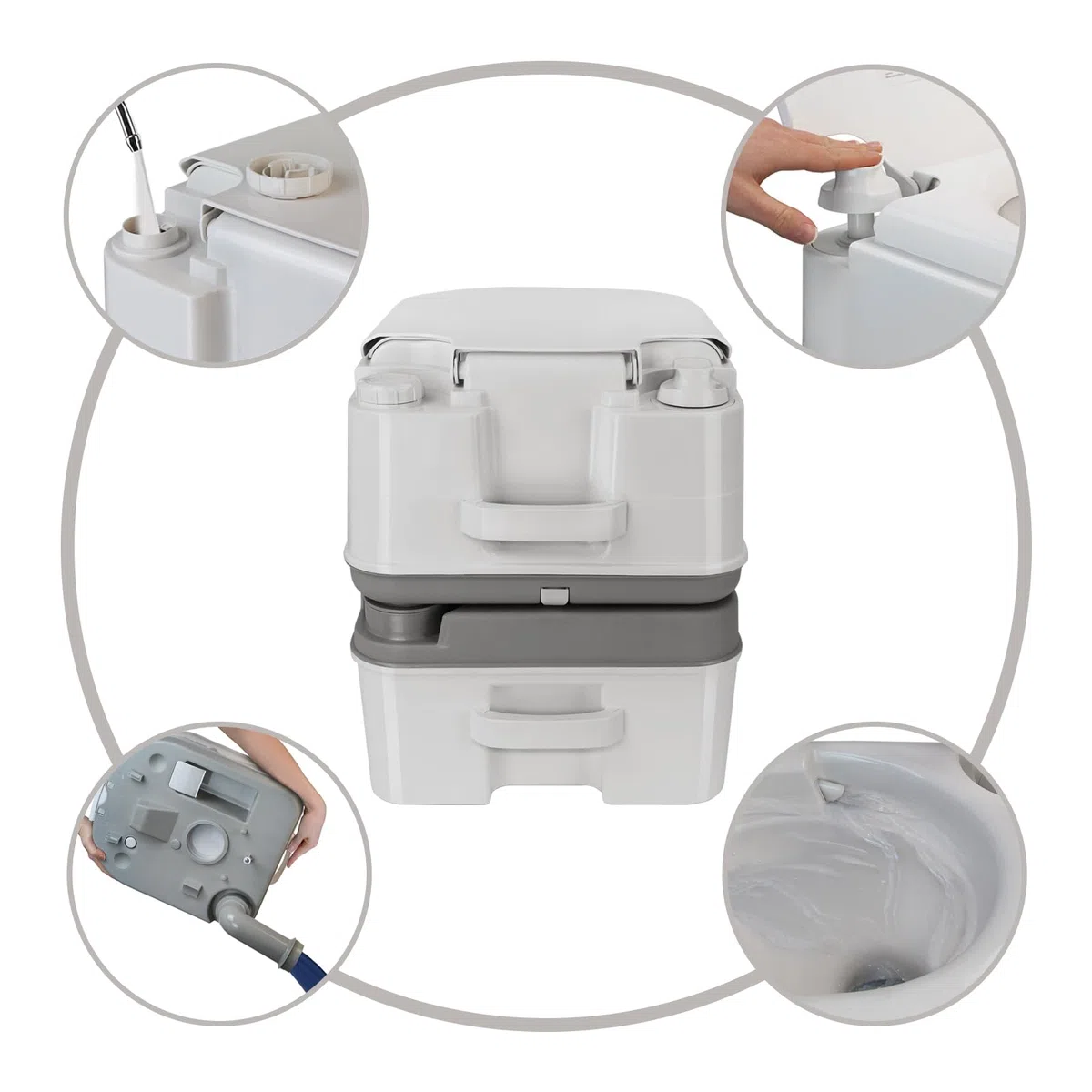 Montafox Mobile Toilettes de Camping, WC Chimiques 24 l avec Pompe à Piston et Compartiment pour Papier Toilette, Hauteur d'assise de 44 cm