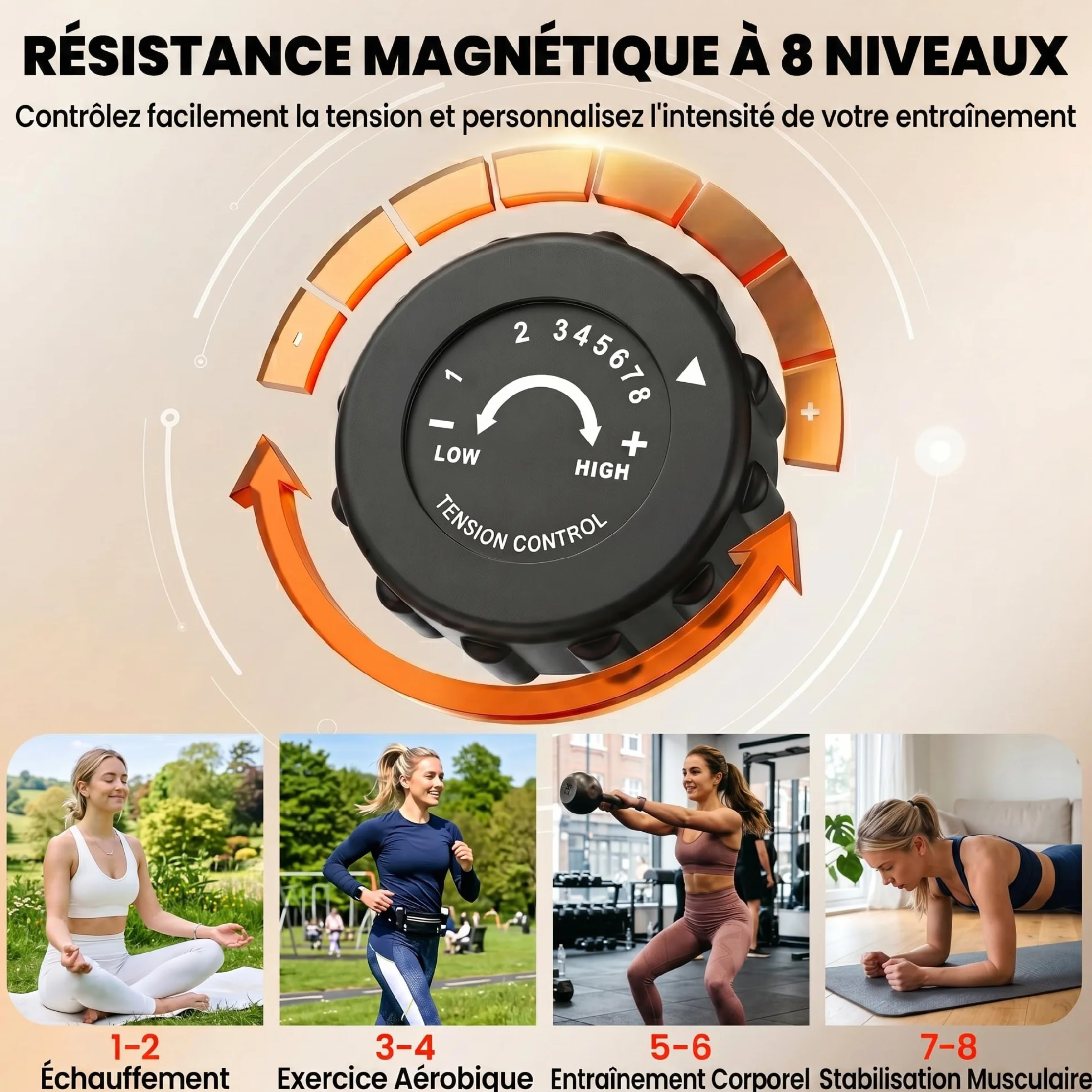 HOMCOM Vélo d'Appartement Pliable 4-en-1 - Ergomètre Magnétique Silencieux avec Cordes de Résistance - Sport Maison et Cardio-training avec Roulettes, Selle Confort et LCD (Max 120kg)