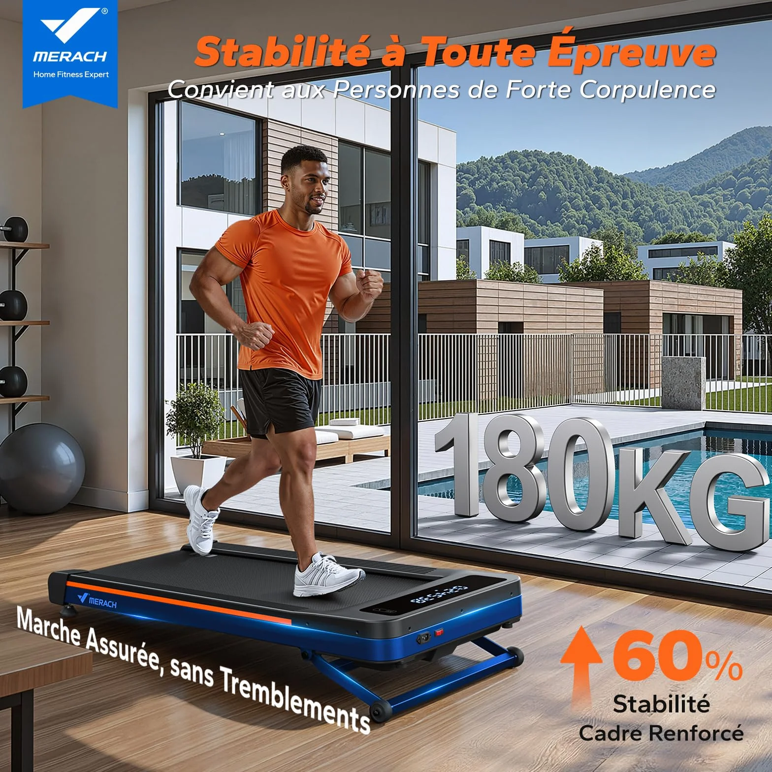 MERACH Tapis de Marche Inclinable Automatique 2.5/3.5HP Motorisé Pente 0%/12% Capacité 120kg/180kg Walking Pad Bureau
