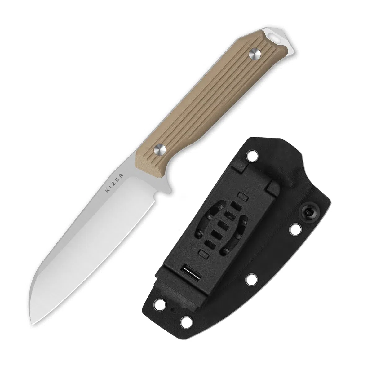 Kizer Begleiter Fix Couteau à Lame Fixe, Lame Sheepsfoot AEB-L de 3,75 pouces, Couteaux de EDC avec Étui Kydex, Manche G10 Marron, Couteau EDC pour Camping, Randonnée et Survie 1045MS2