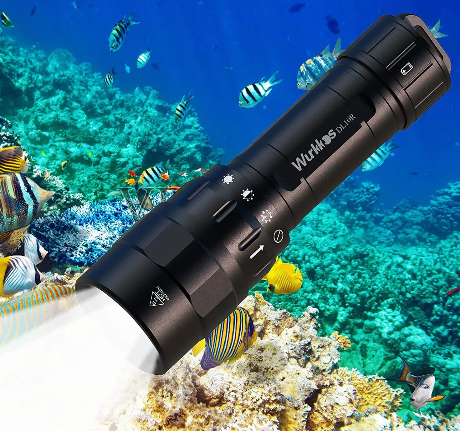 Wurkkos DL10R Lampe de plongée, 4500 Lumen Lampe de Poche,est livré avec Un Port USB-C caché pour Le Chargement Interne, XHP70.2 LED Lampe Plongee sous-Marine, avec 5000 mAh
