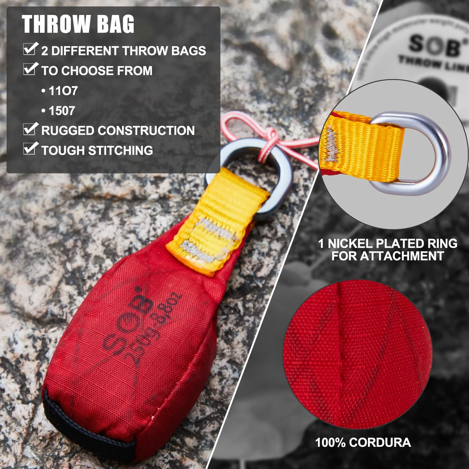 Sac de Lancer avec Ligne de Lancer, Sac de Lancer + Ligne de Lancer de 60m pour l'escalade des Arbres, Le Travail des Arbres, l'alpinisme (Rouge, 250g)