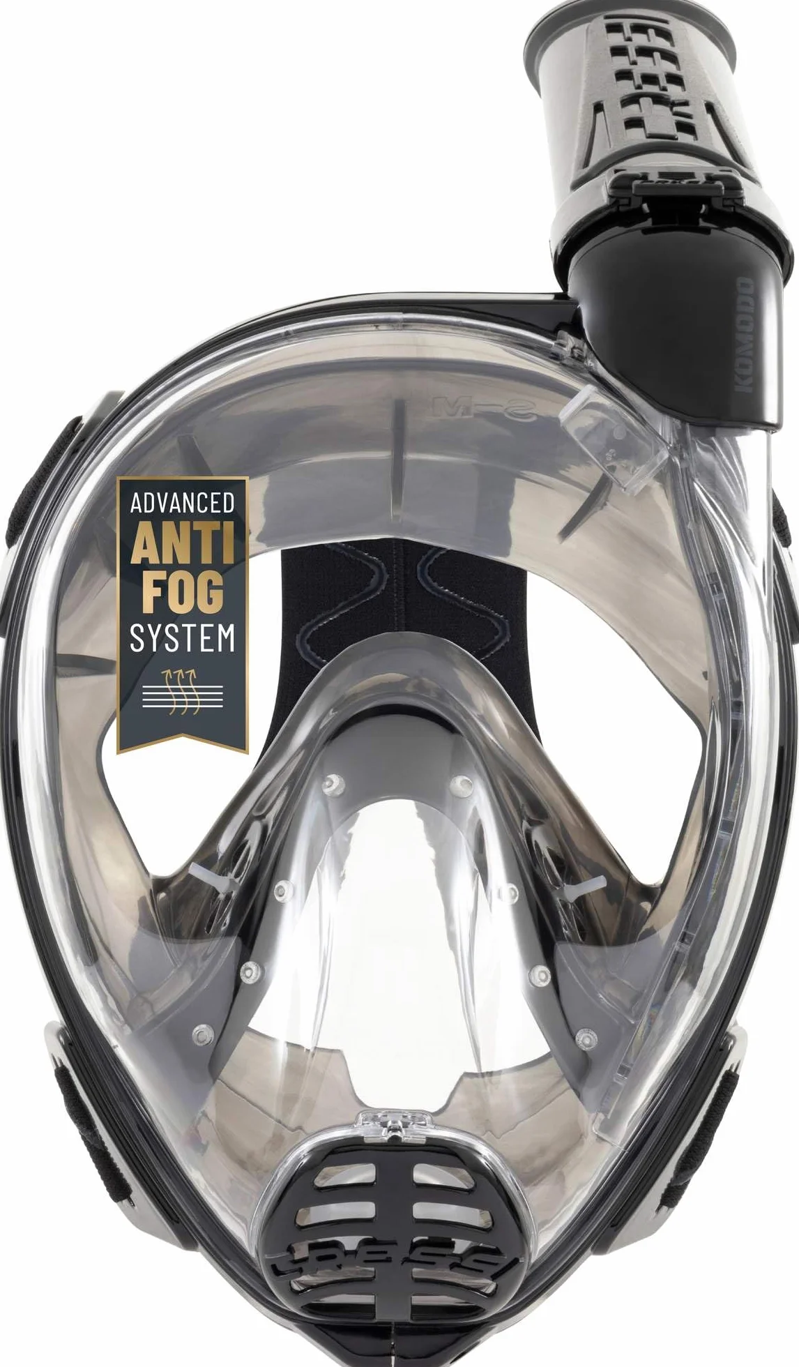 CRESSI Depuis 1946 - Komodo Full Face Masque intégral Dry pour Snorkeling Vision à 180° - CO2 Sûre - Silicone 100% Anti Buée - Tuba Latéral - Sangles Élastiques Réglables