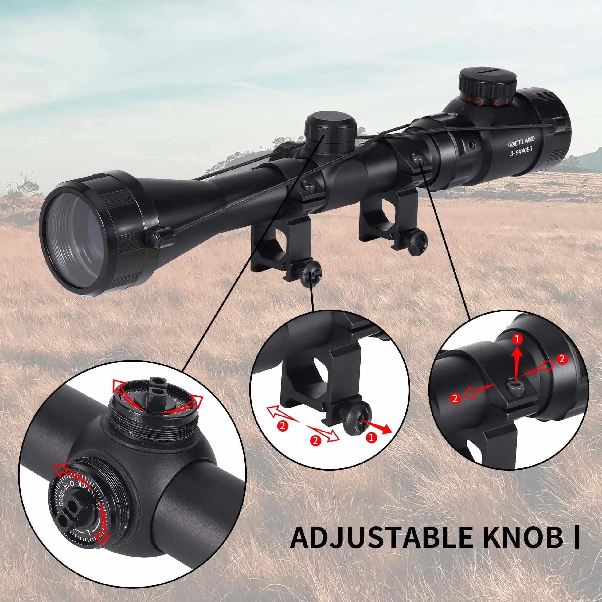 Goetland Lunettes de Visée 3-9x40 EG Telemetre Red Dot Rouge Vert Illuminé Rangerfinding SFP pour Tactique Chasse Airsoft Arbalète Carbine Tir Sportif