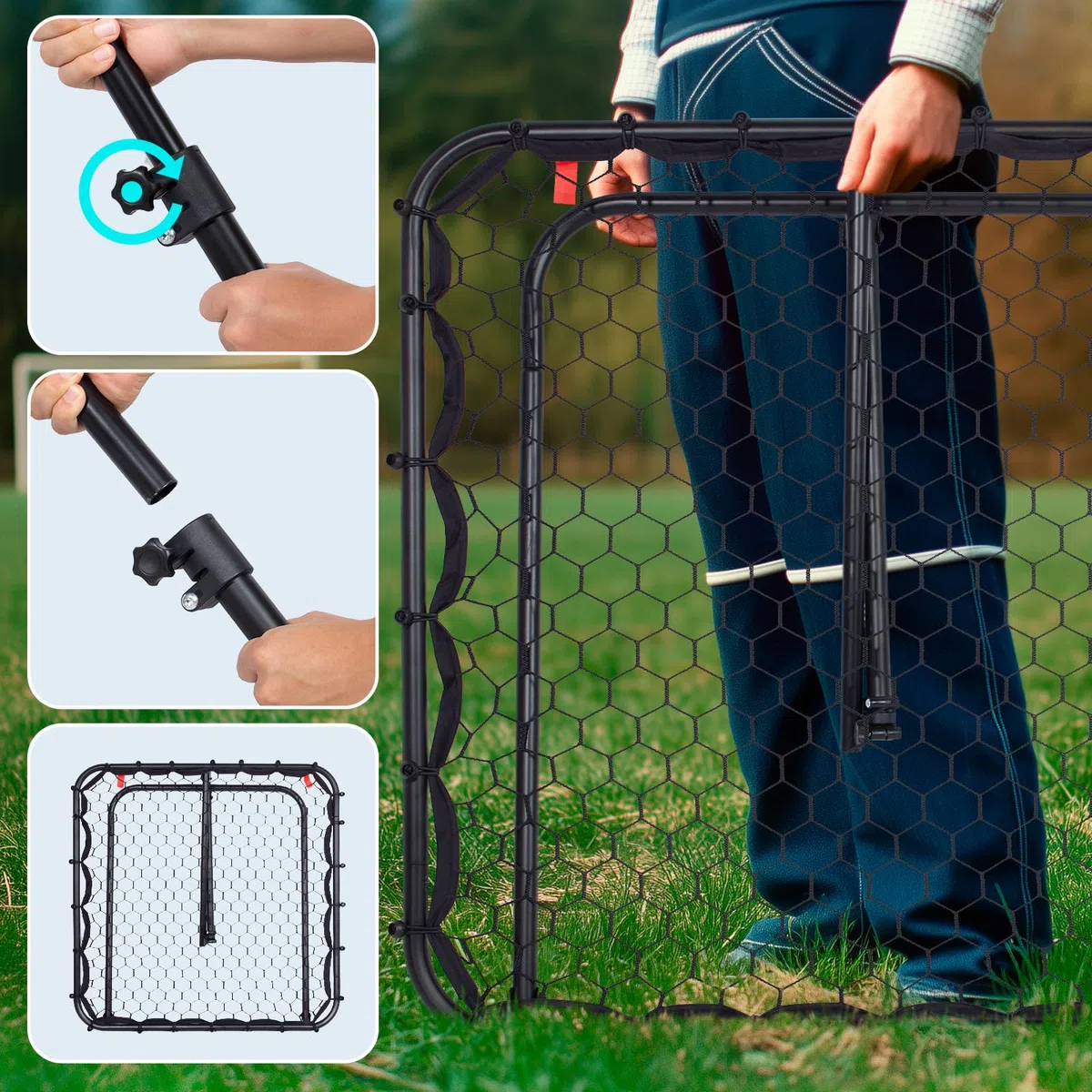 Leogreen Filet de Rebond de Football Ajustable Angle réglables, Rebondisseur Football Adolescents Pliable Cible Sardines de Fixation fournies