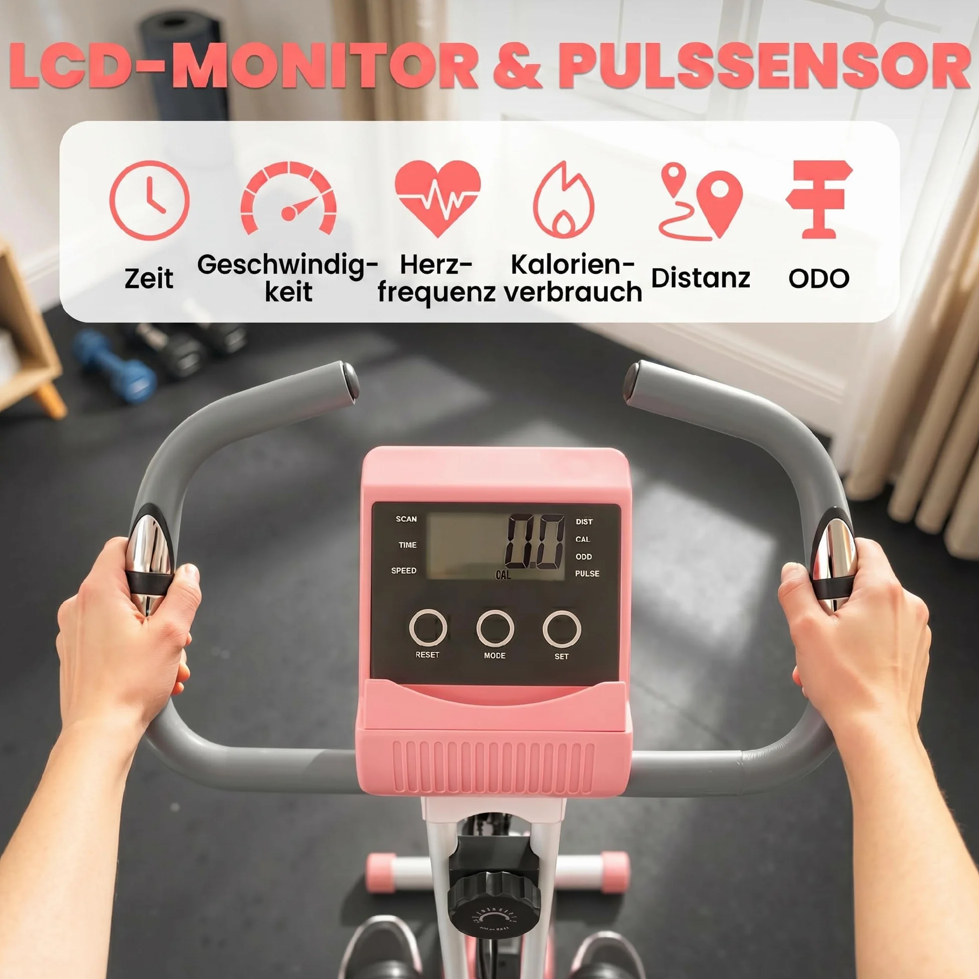 HOMCOM Vélo d'Appartement Pliable 4-en-1 - Ergomètre Magnétique Silencieux avec Cordes de Résistance - Sport Maison et Cardio-training avec Roulettes, Selle Confort et LCD (Max 120kg)