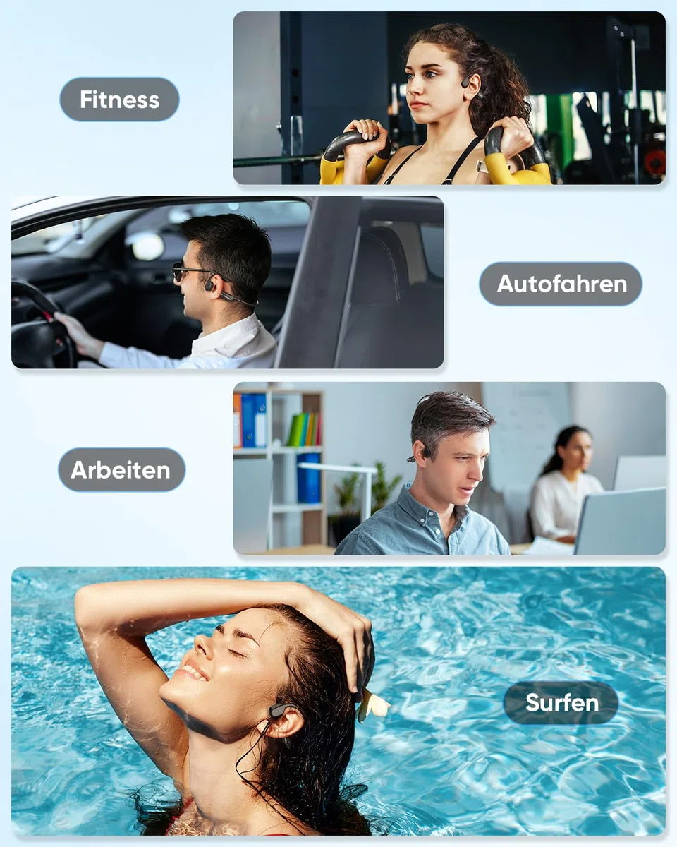Guudsoud Casque de Natation, étanche IP68, avec Lecteur MP3, mémoire de 32 Go, Bluetooth 5.4, Casque de Sport Ouvert pour la Course, Le Cyclisme, Le Surf, Le Fitness