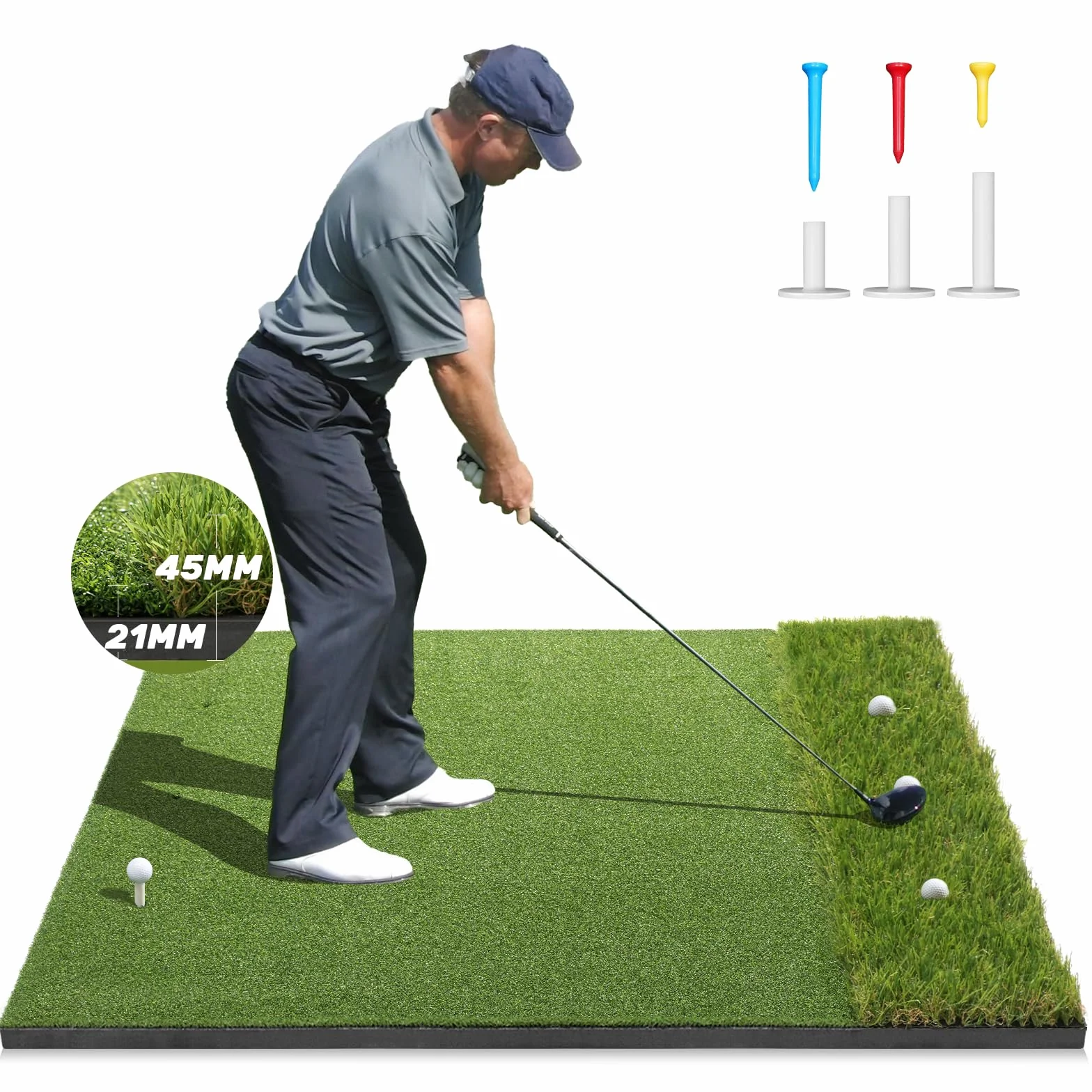 Tapis de golf à double gazon de qualité supérieure : 1,5 x 1,2 m d'épaisseur pour le jardin, le terrain de conduite, l'entraînement en intérieur et en extérieur, frappe, swing et écaillage, cadeau
