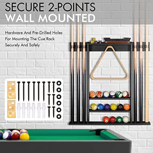 Support mural pour queues de billard 6 bâtons + balles, bois de bambou, accessoires de billard compact