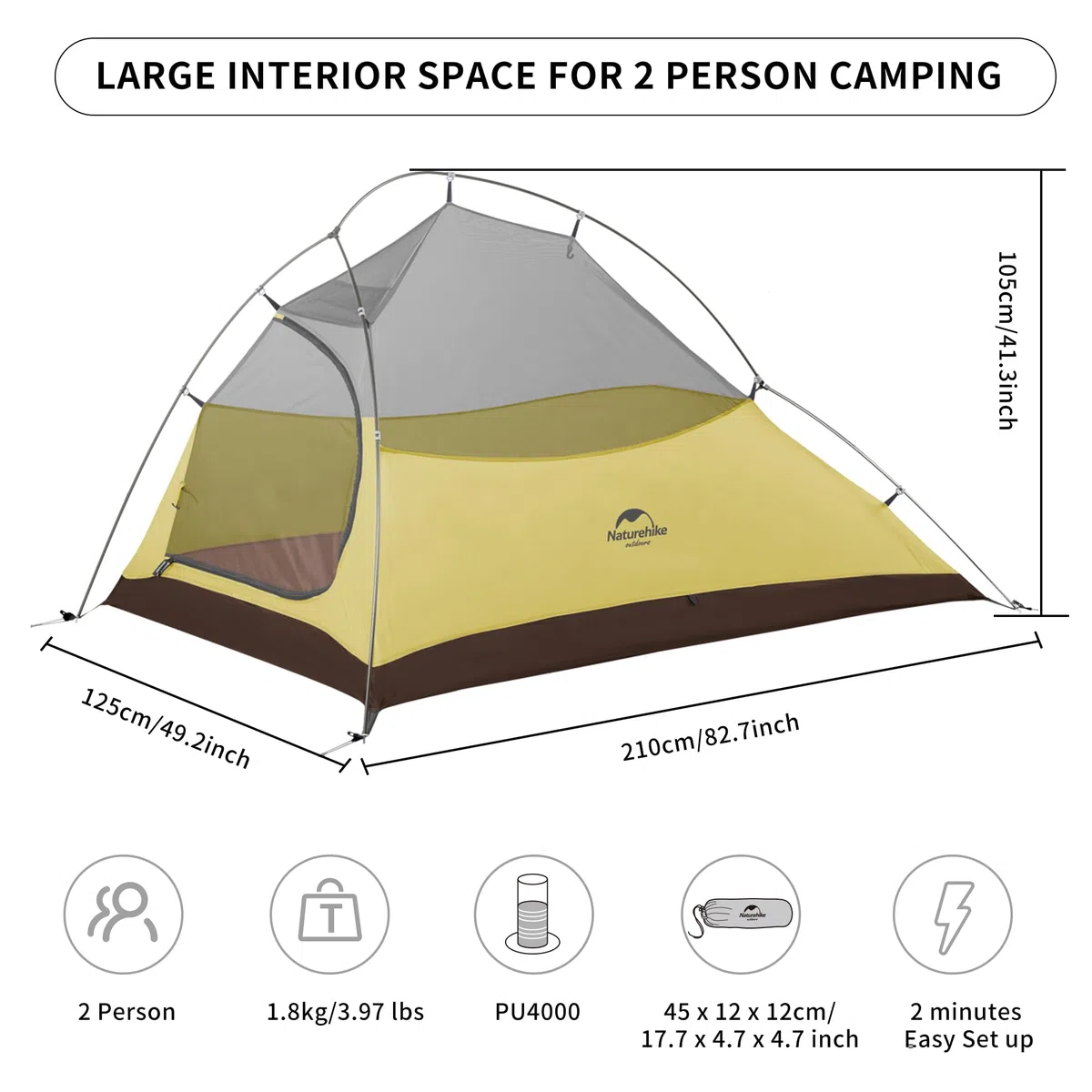 Naturehike Cloud-Up 2 Tente de Camping 2 Personnes 3-4 Saison Sac à Dos Léger de Randonnée