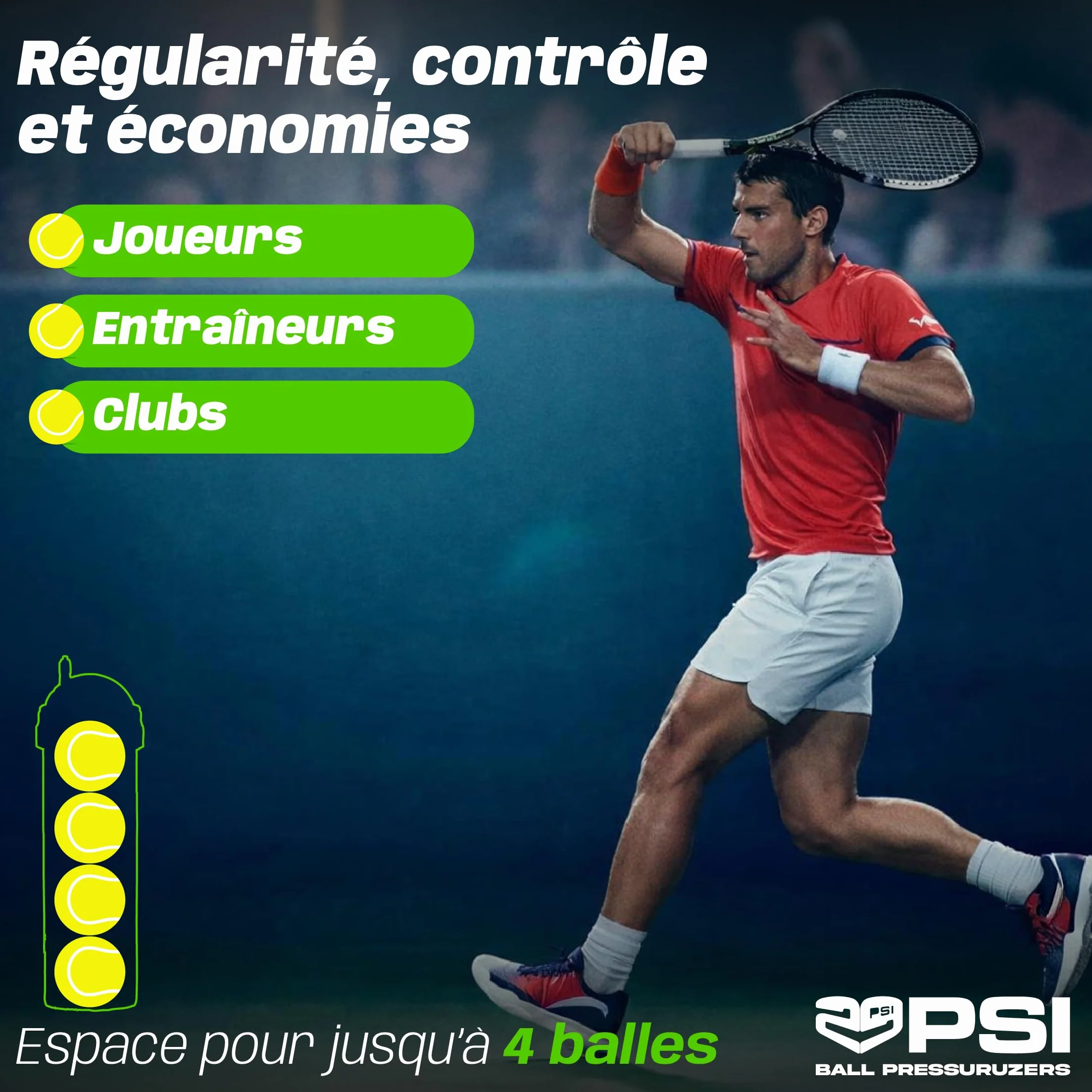 TUBOPLUS 29PSI Pressurisateur de balles de padel et de tennis Maintient la pression et le rebond Pot hermétique pour prolonger la durée de vie des balles