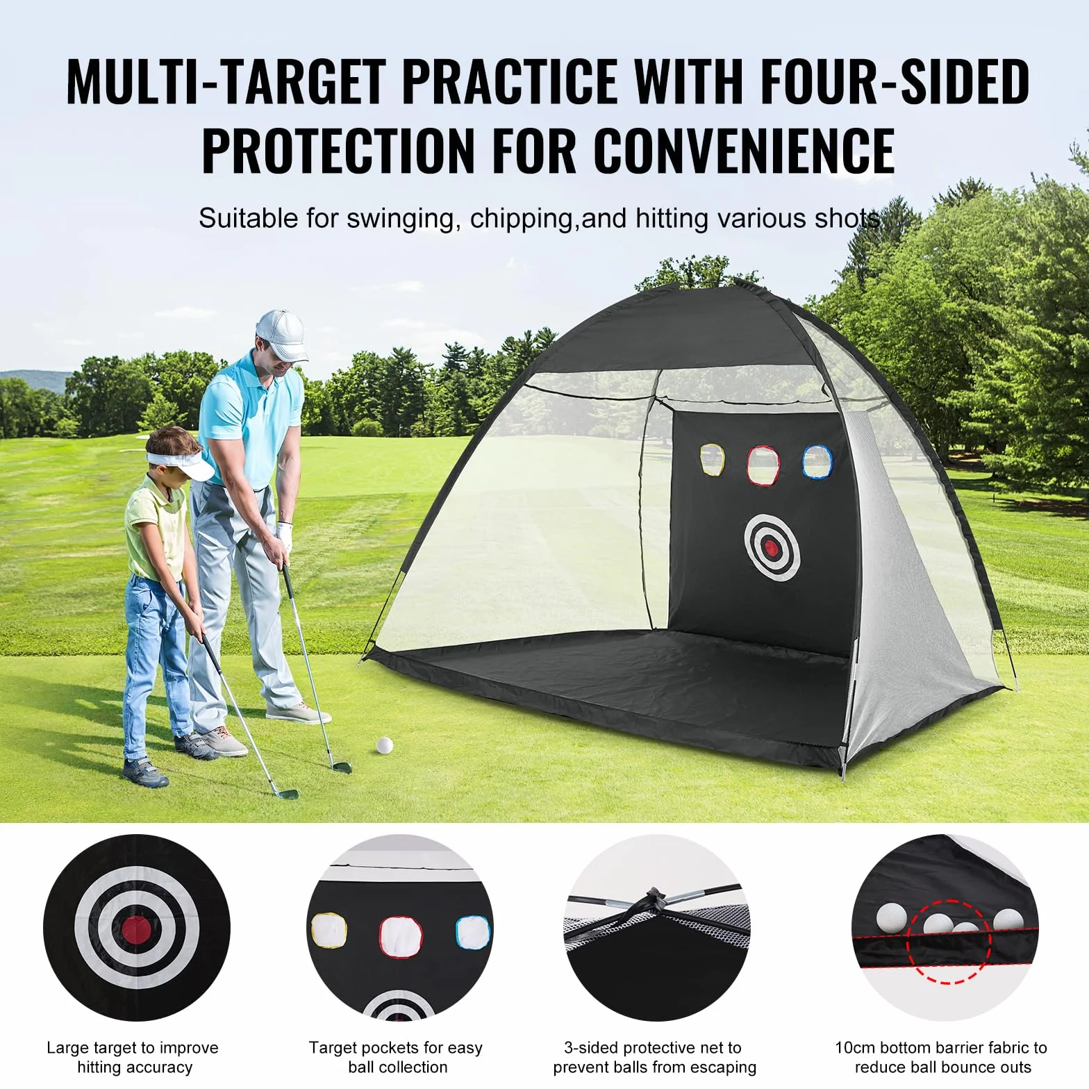 VEVOR Filet d'Entraînement au Golf 308x197 cm, Intérieur et Extérieur, Filet de Frappe de Golf avec Cible et Sac de Transport, Matériels d’Entraînement pour Amateurs de Golf, Jardin, Arrière-Cour