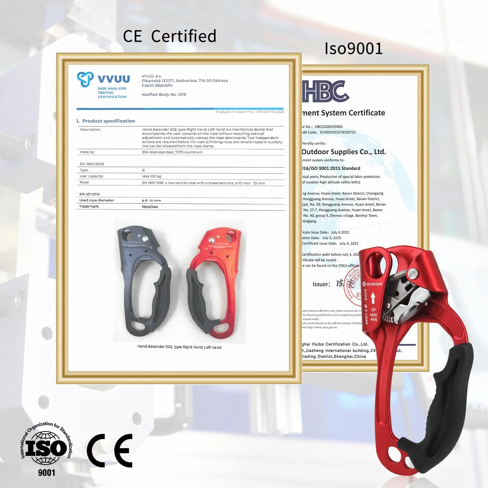 NewDoar UIAA & CE Certifié Main Ascendeur Bloqueur Poignée Ergonomique d'escalade Arbre Arboriste Rappel Gear Équipement Corde Pince pour 8~13 MM Corde