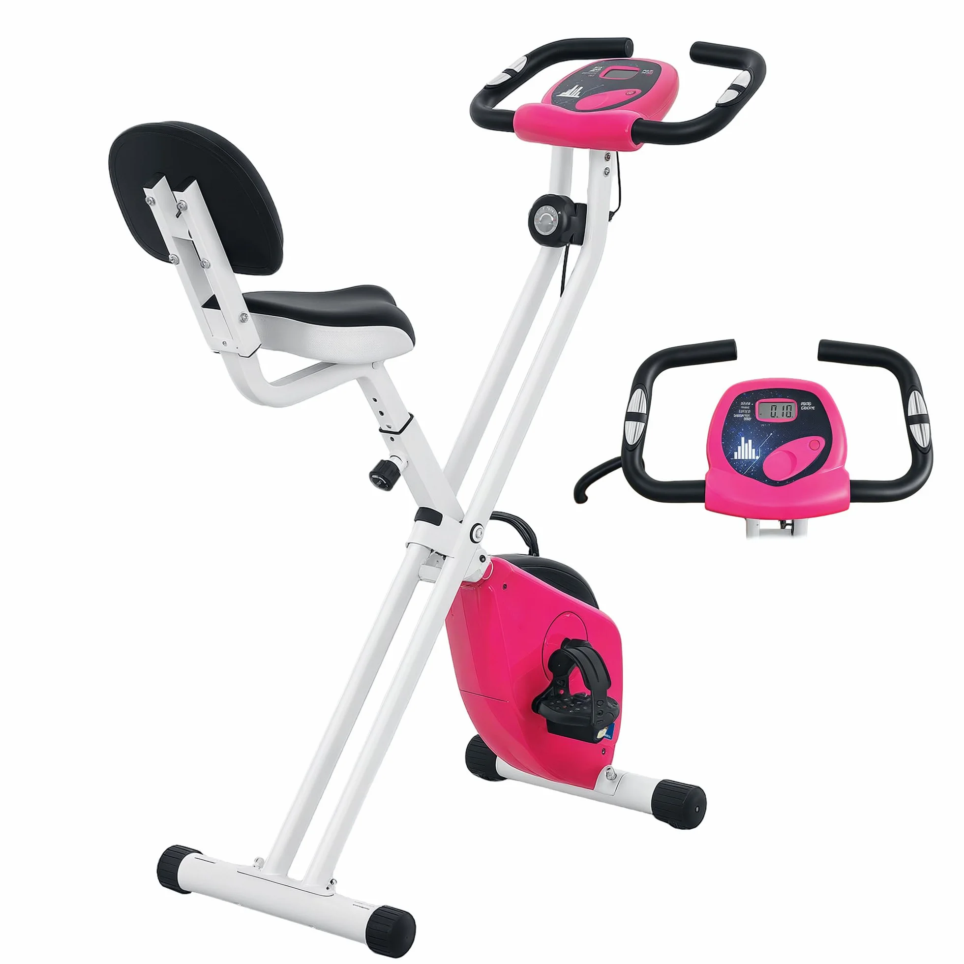 HOMCOM Vélo d'Appartement Magnétique Pliable - Collaboration Aosom.fr x FFHandball - Vélo de Fitness en X Silencieux pour Sport Maison et Cardio-training - Écran LCD & Capteur Pouls
