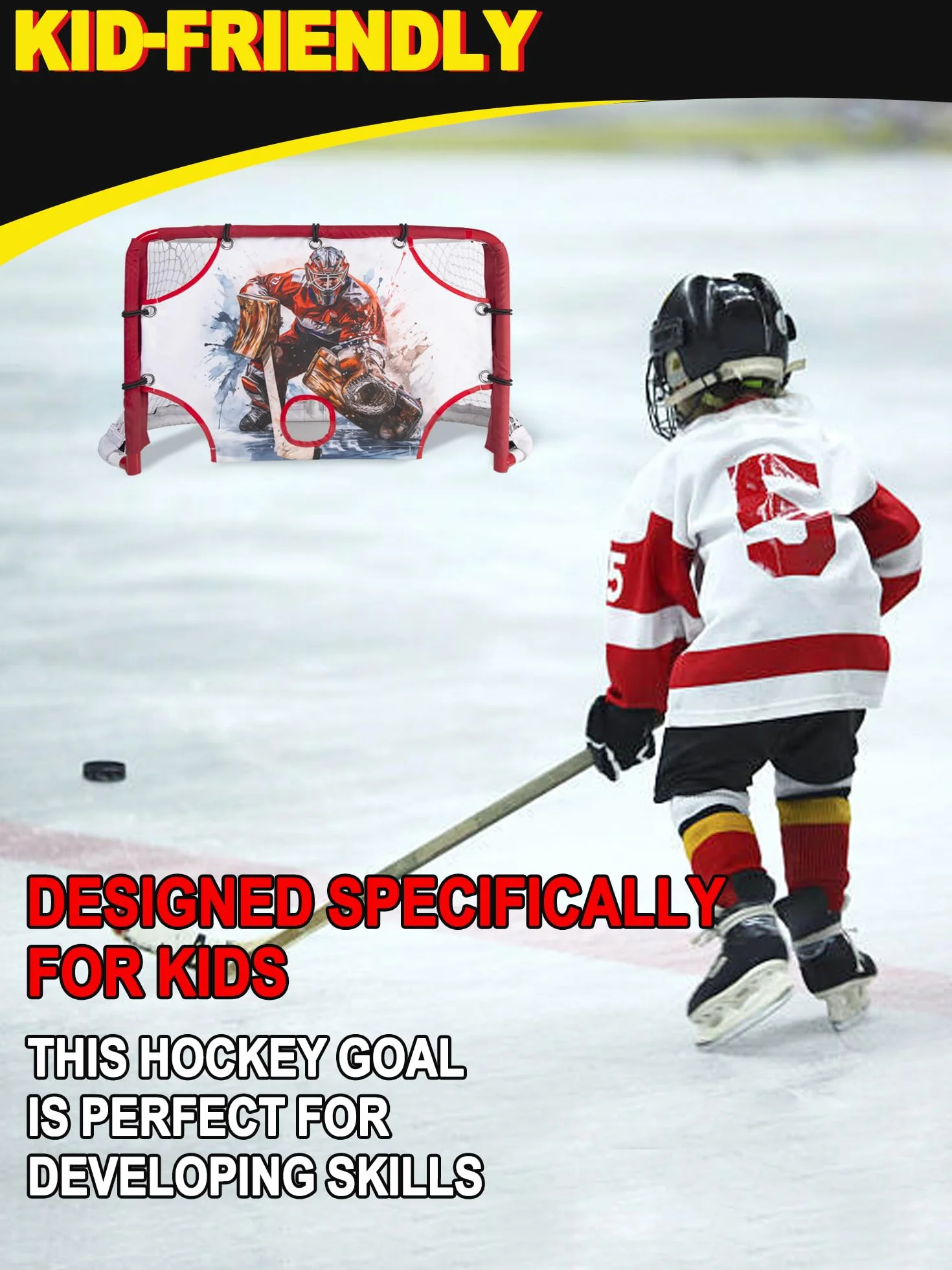 Kasifei Mini filet de hockey en acier avec tuteur de tir, 76,2 x 50,8 cm très résistant pour enfants
