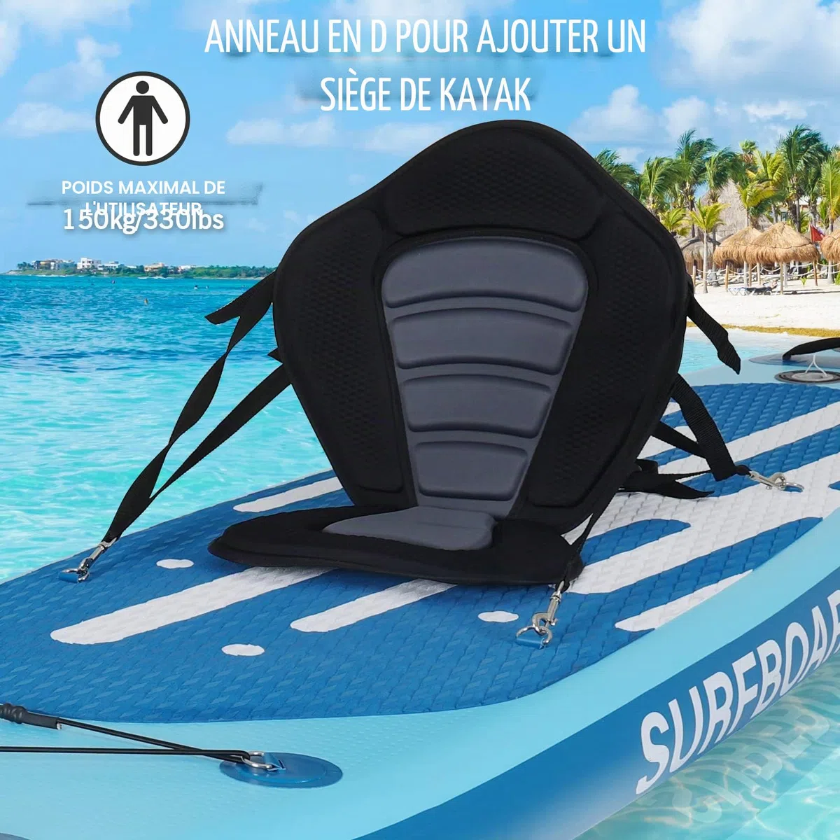 YU YUSING Pack Complet – Paddle Gonflable Adulte 335cm, Planche Stand up Paddle Gonflable 2 Personnes, Sac à Dos, Siège Kayak, Pagaie Aluminium, Support Caméra, Pompe, Tous Niveaux, jusqu'à 150 kg