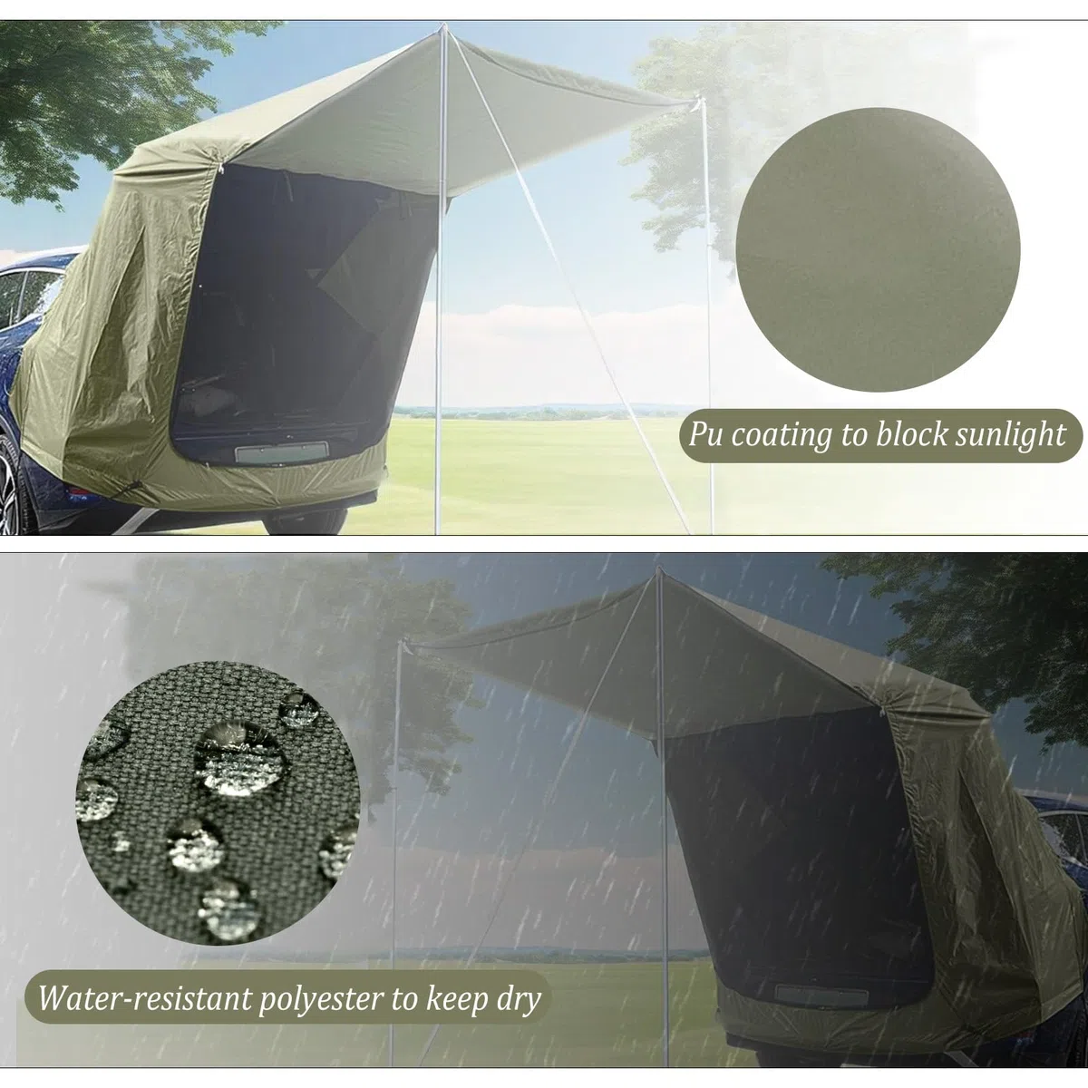 Tente de Hayon Voiture,Etanche à la Pluie Tente Voiture,Voiture de Vacances pour Divers modèles de SUV,Anti-Moustique Auvent Voiture,Imperméable,Coupe-Vent,Résistante aux UV