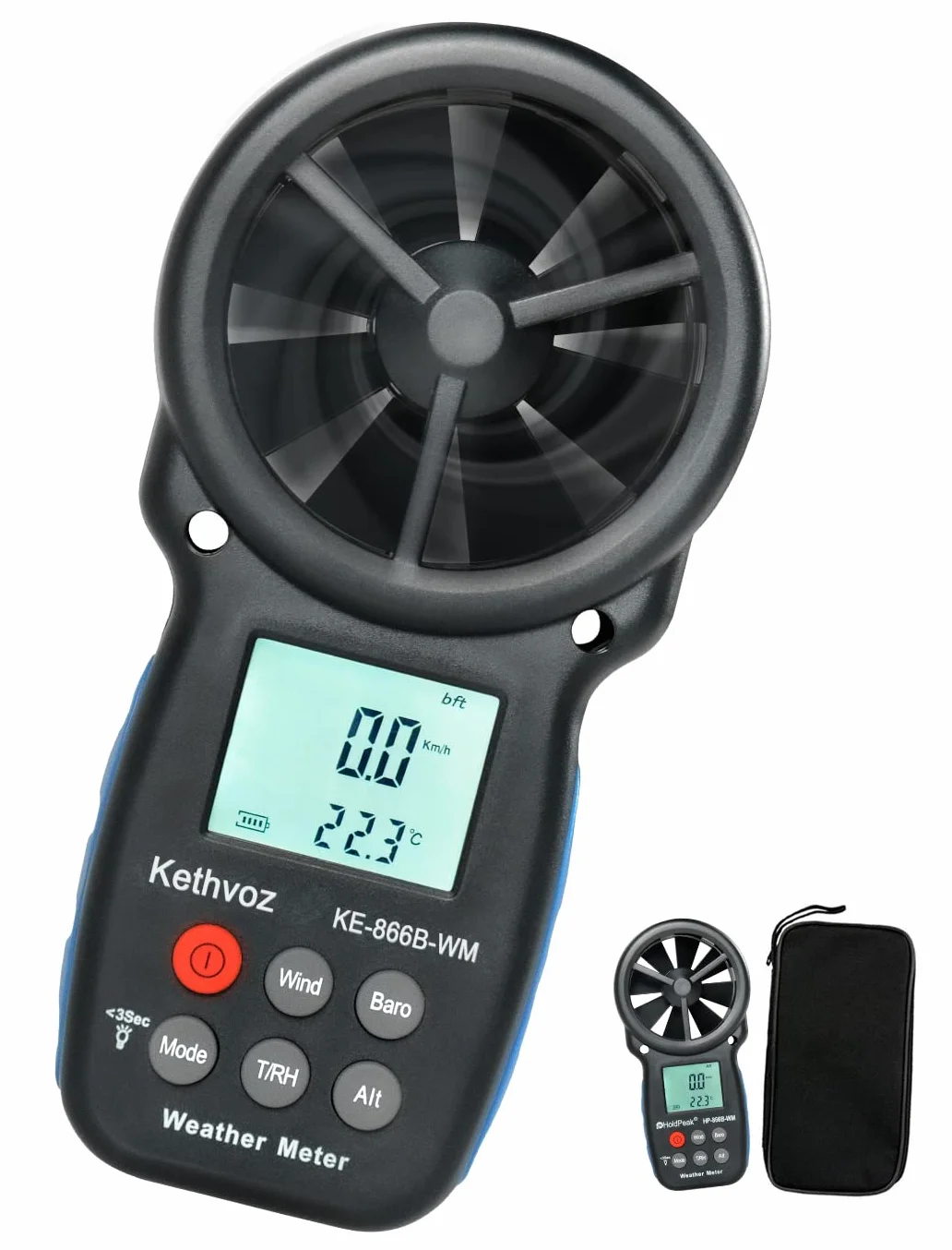 Kethvoz Anémomètre Numérique, Anemometer Portable avec Baromètre Altimètre Mesure Vitesse du Vent Température Humidité Altitude pour Drone Randonnée Escalade VMC Air Balance KE-866B-WM